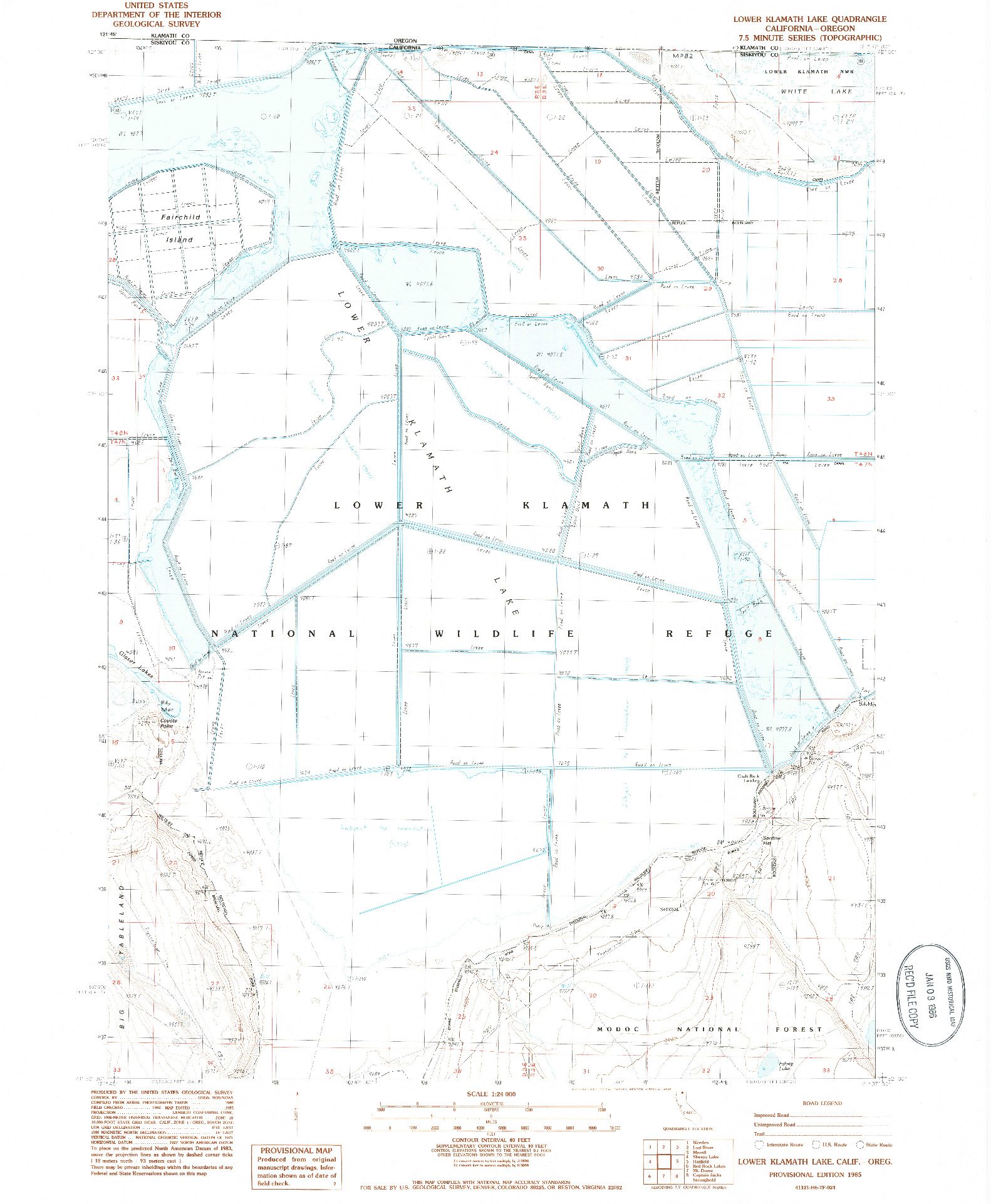 USGS 1:24000-SCALE QUADRANGLE FOR LOWER KLAMATH LAKE, CA 1985