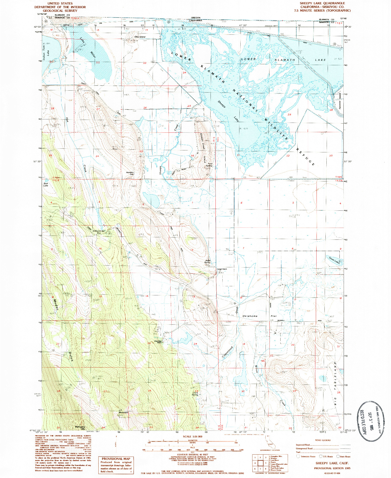 USGS 1:24000-SCALE QUADRANGLE FOR SHEEPY LAKE, CA 1985