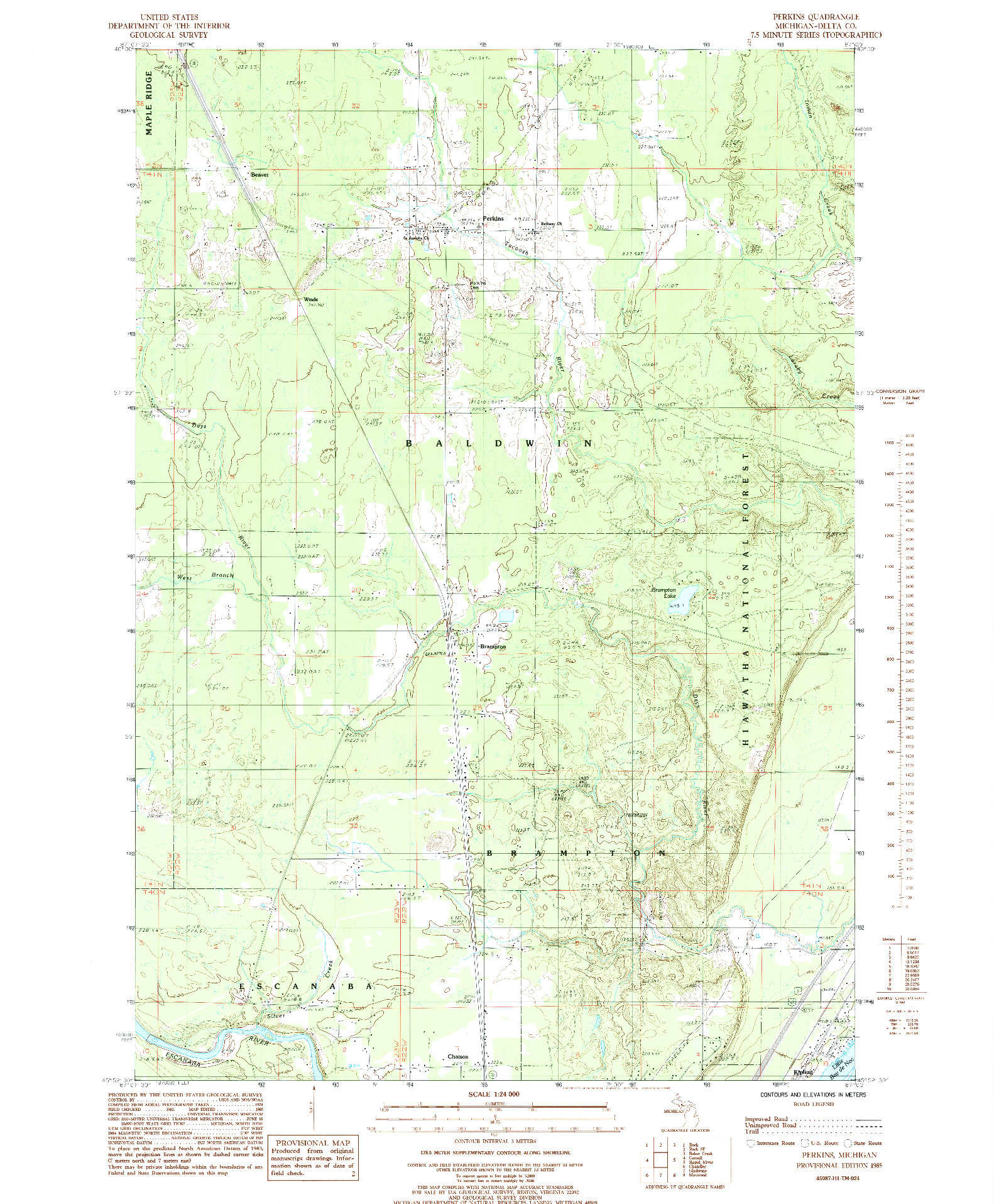 USGS 1:24000-SCALE QUADRANGLE FOR PERKINS, MI 1985