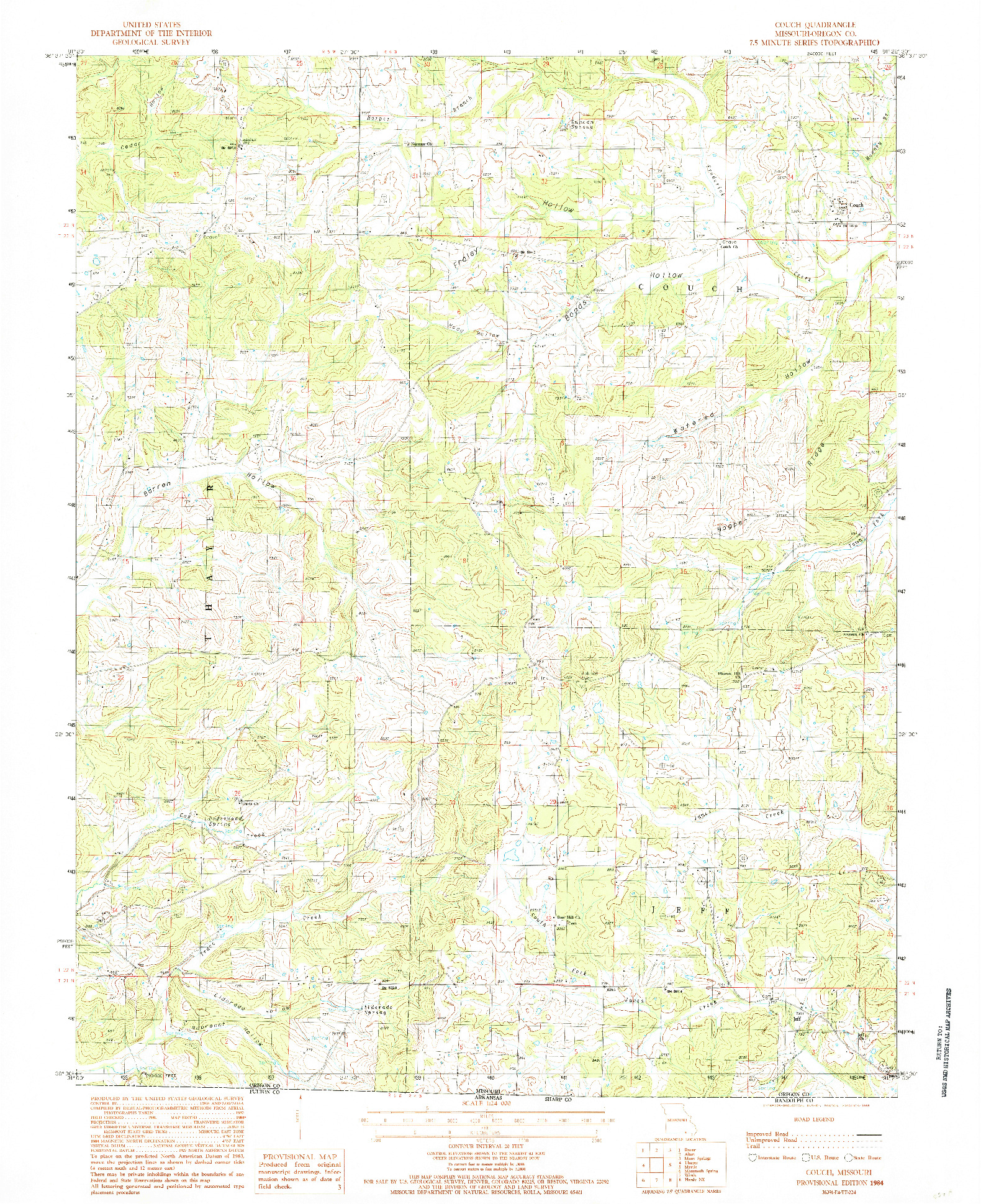 USGS 1:24000-SCALE QUADRANGLE FOR COUCH, MO 1984