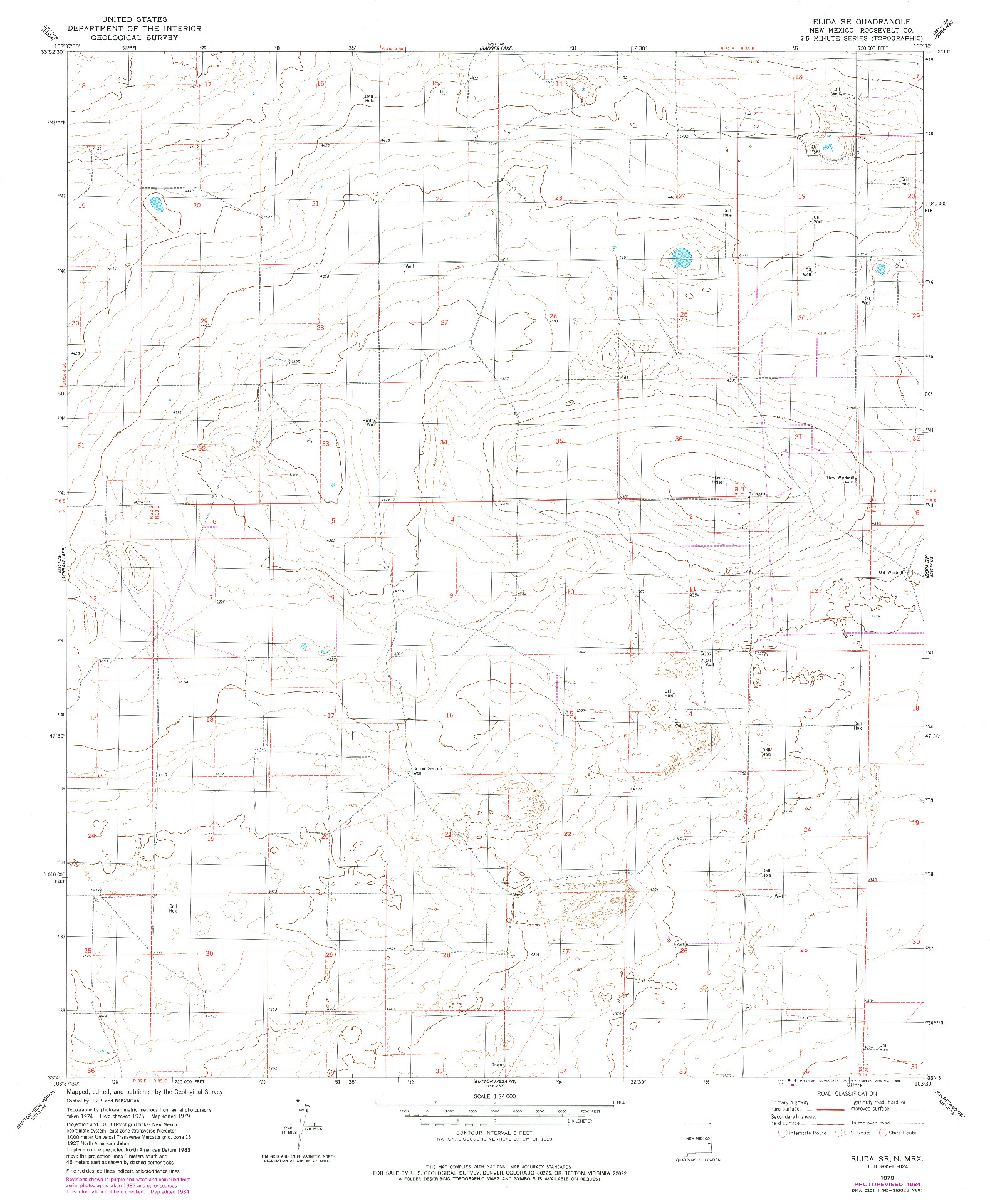 USGS 1:24000-SCALE QUADRANGLE FOR ELIDA SE, NM 1979