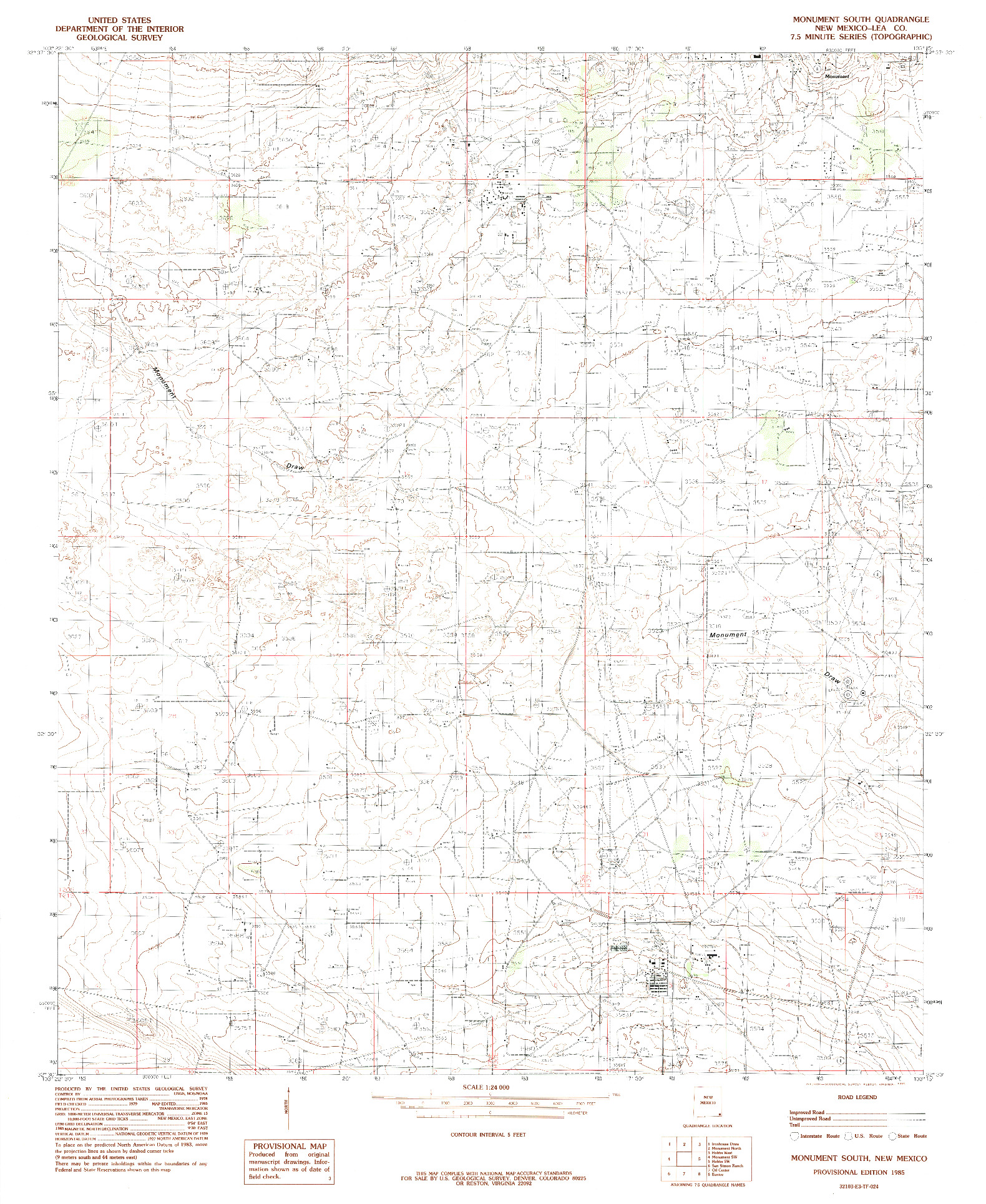 USGS 1:24000-SCALE QUADRANGLE FOR MONUMENT SOUTH, NM 1985