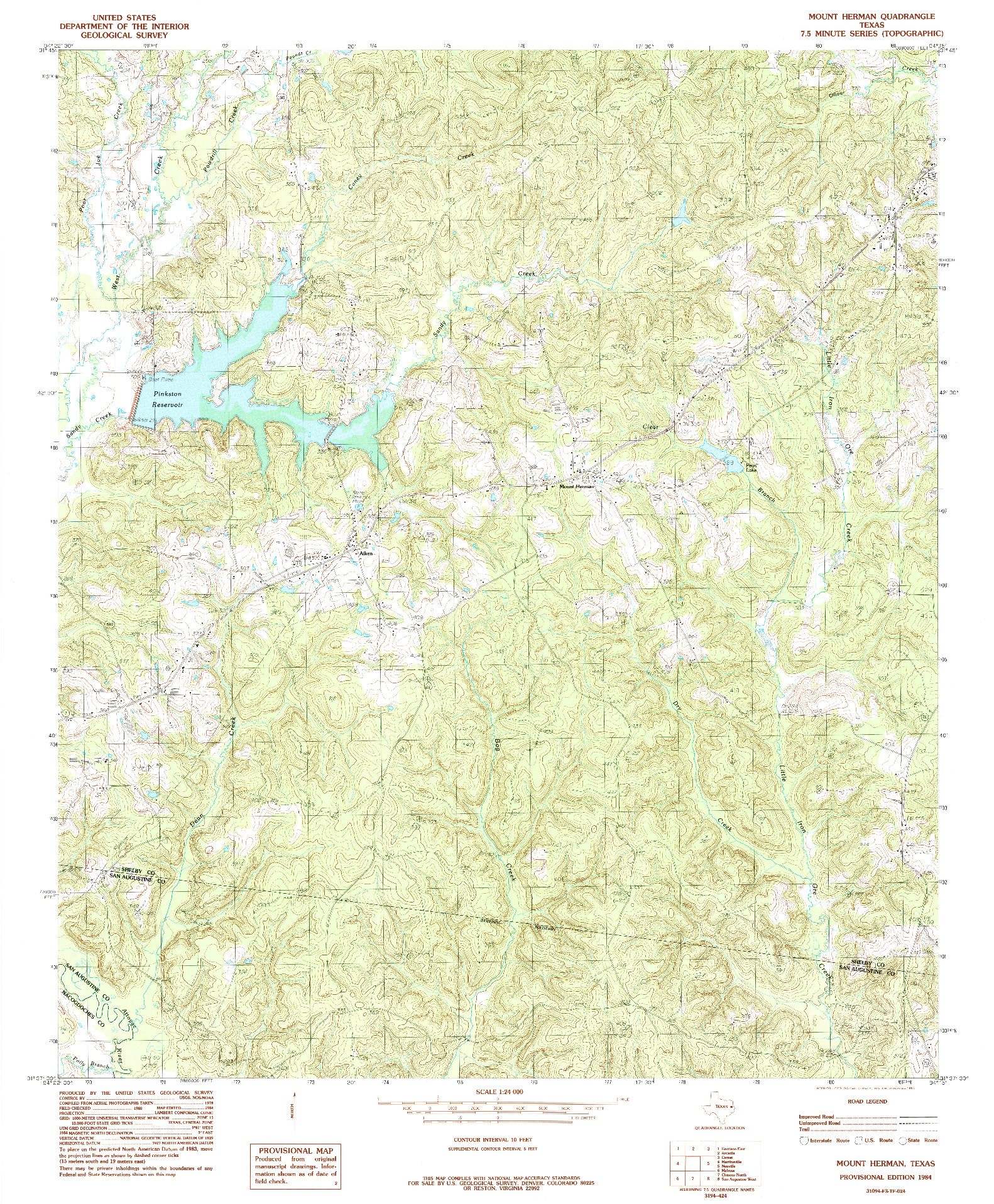 USGS 1:24000-SCALE QUADRANGLE FOR MOUNT HERMAN, TX 1984