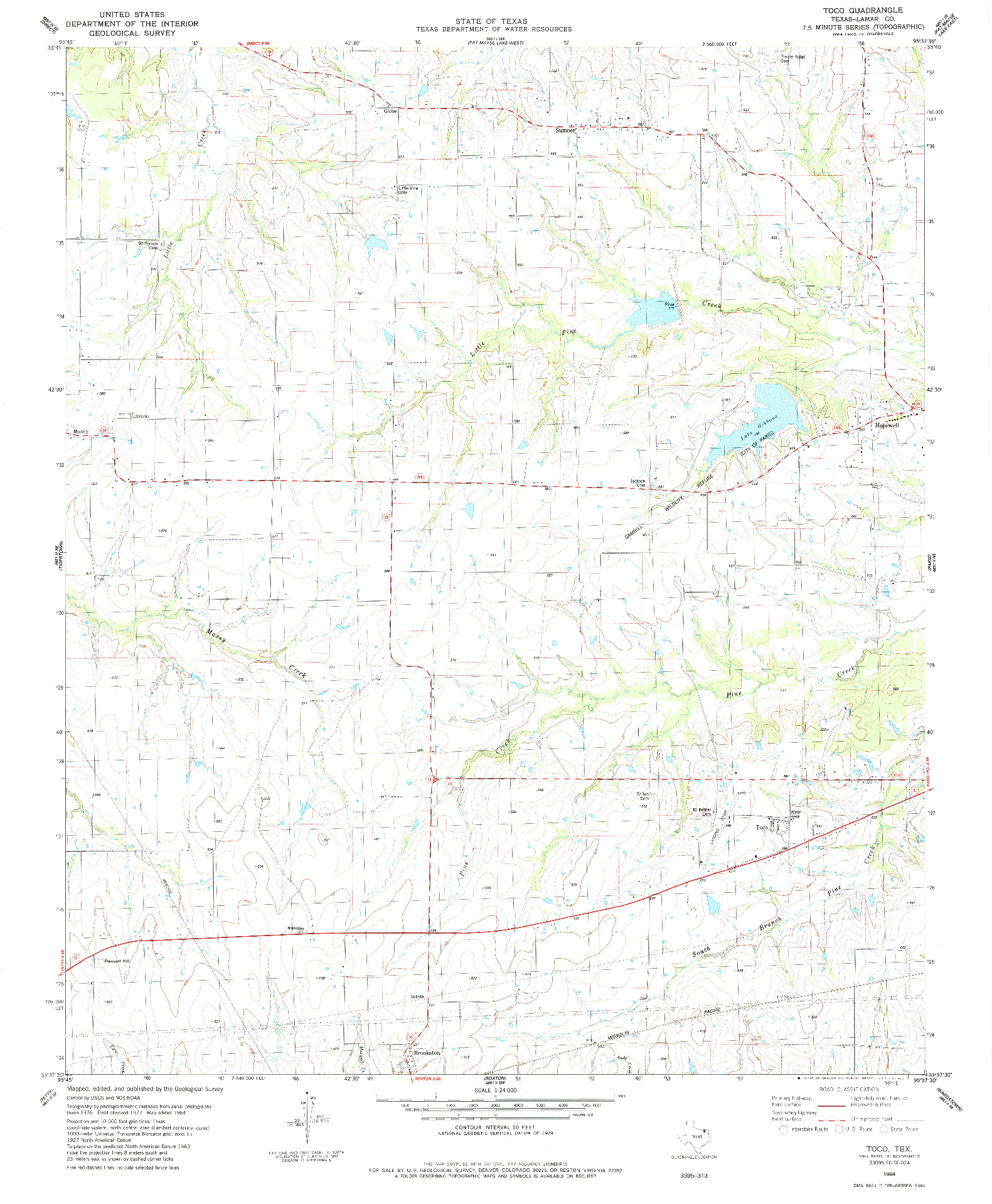 USGS 1:24000-SCALE QUADRANGLE FOR TOCO, TX 1984