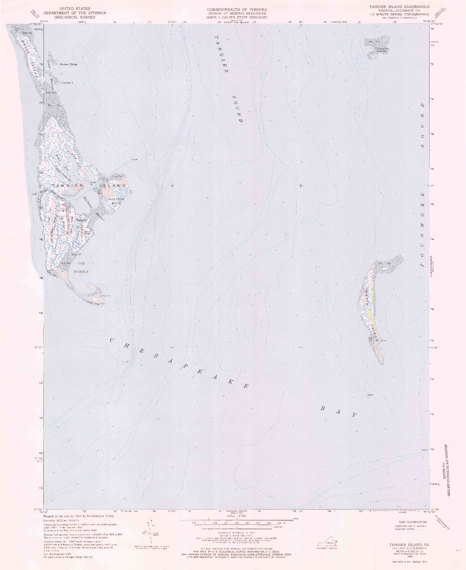 USGS 1:24000-SCALE QUADRANGLE FOR TANGIER ISLAND, VA 1968