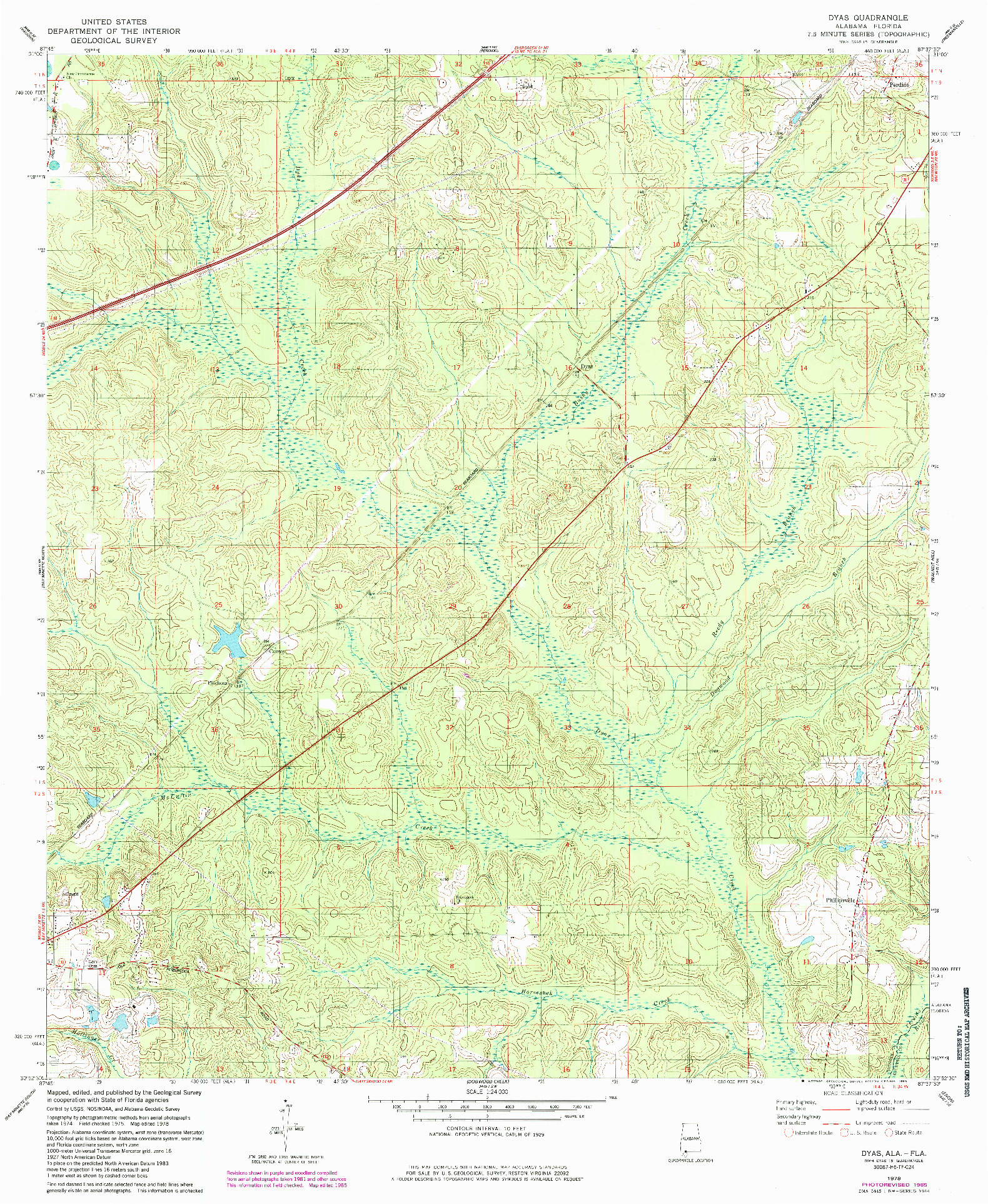 USGS 1:24000-SCALE QUADRANGLE FOR DYAS, AL 1978