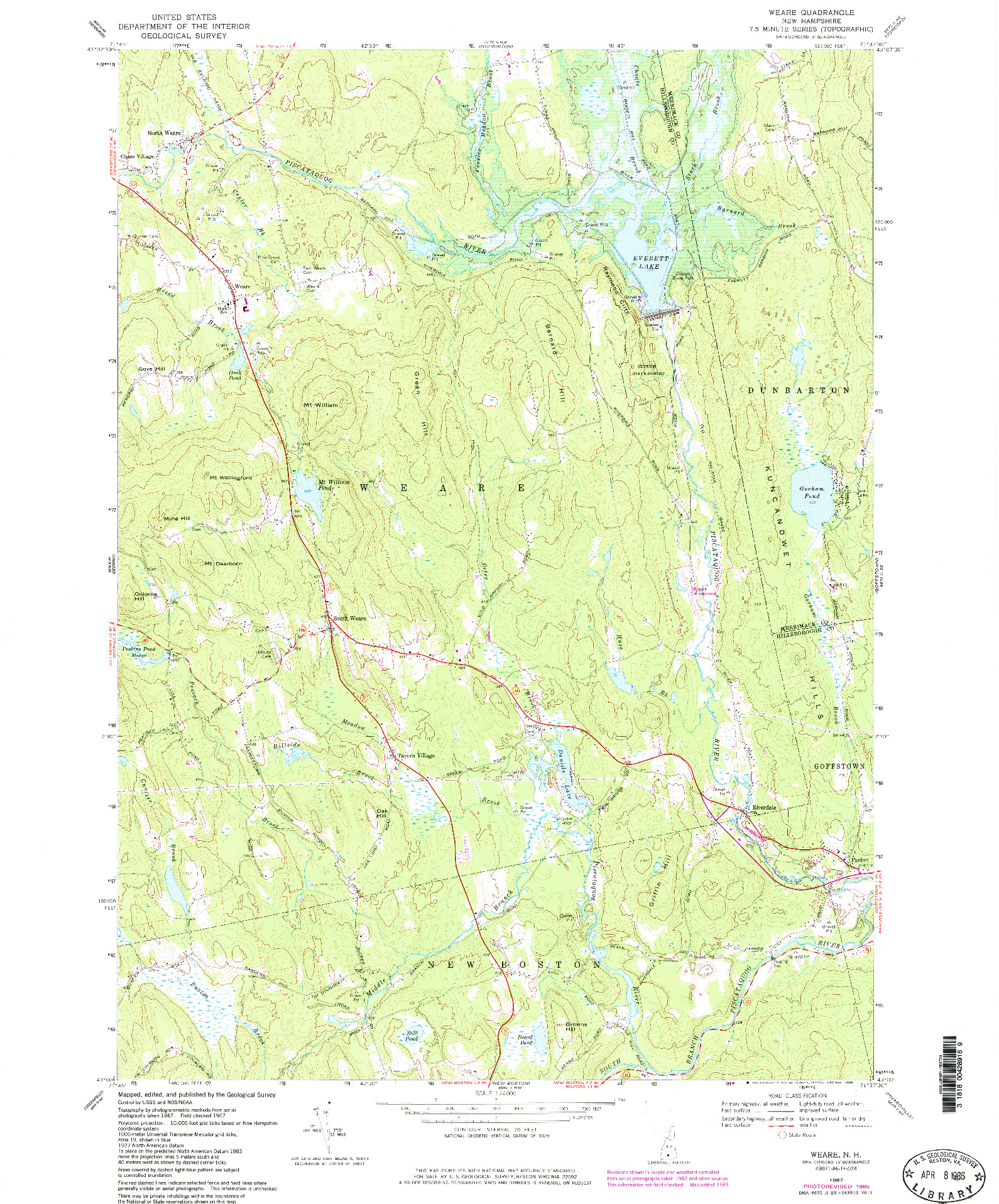 USGS 1:24000-SCALE QUADRANGLE FOR WEARE, NH 1967