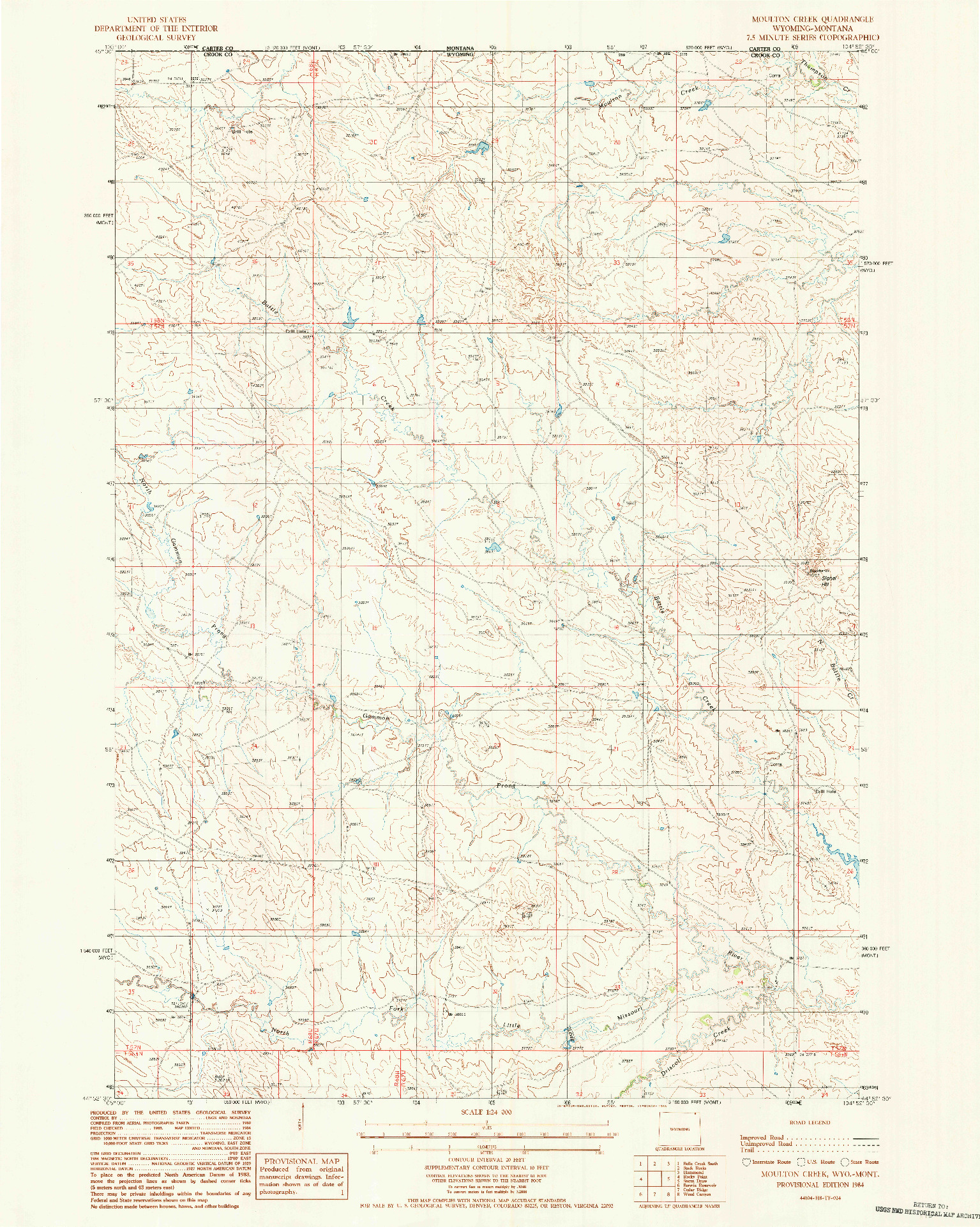 USGS 1:24000-SCALE QUADRANGLE FOR MOULTON CREEK, WY 1984