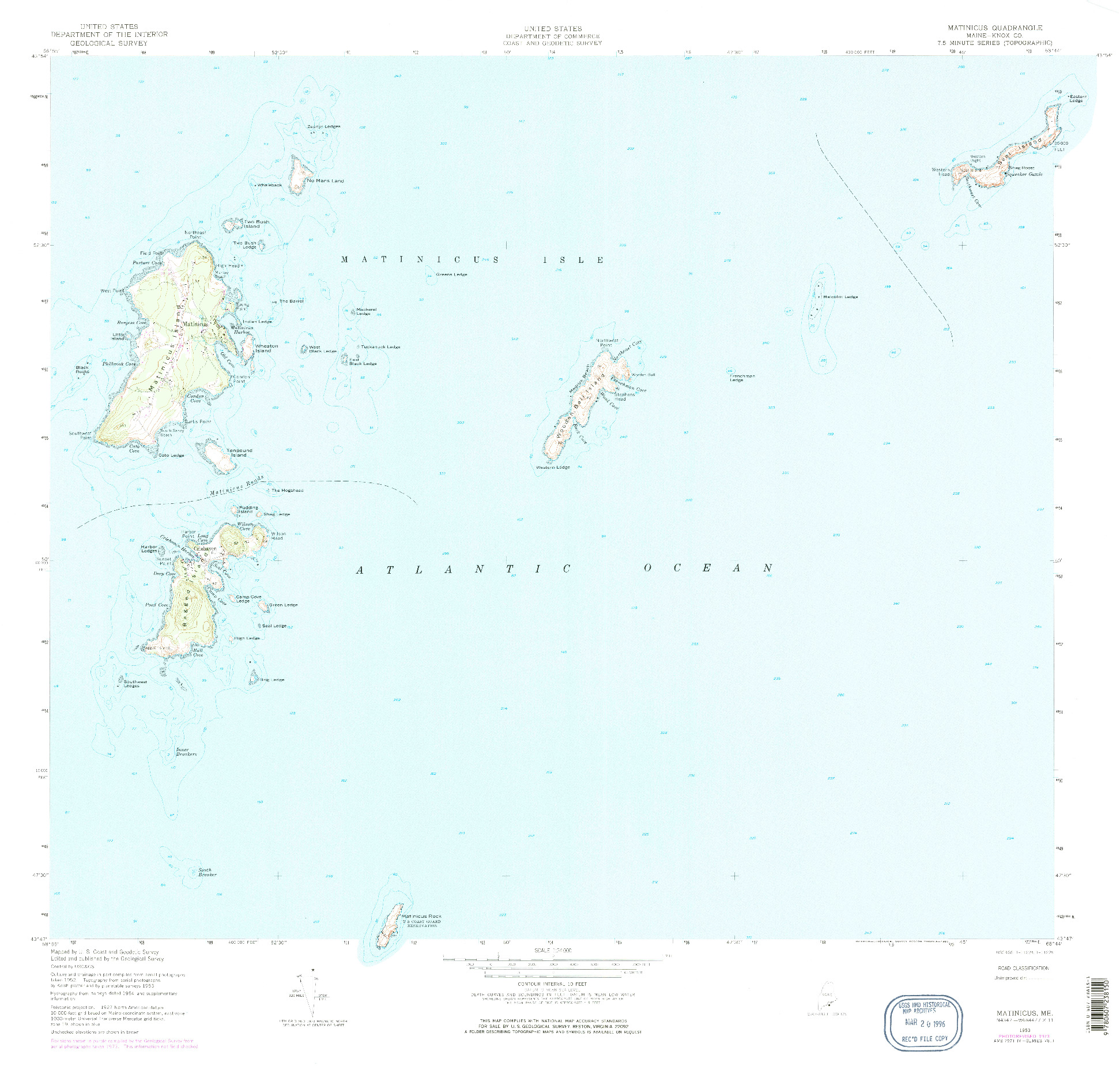 USGS 1:24000-SCALE QUADRANGLE FOR MATINICUS, ME 1953