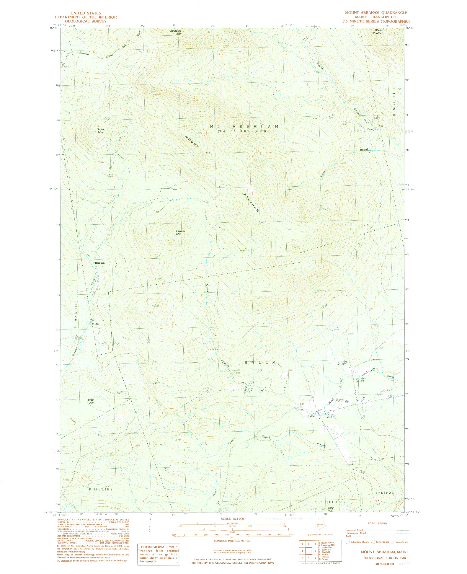 USGS 1:24000-SCALE QUADRANGLE FOR MOUNT ABRAHAM, ME 1984