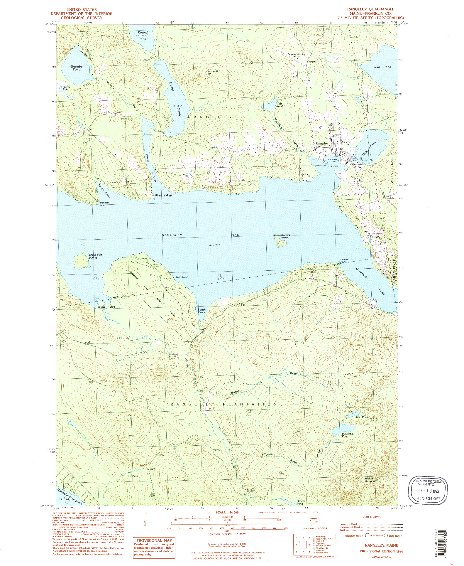 USGS 1:24000-SCALE QUADRANGLE FOR RANGELEY, ME 1984