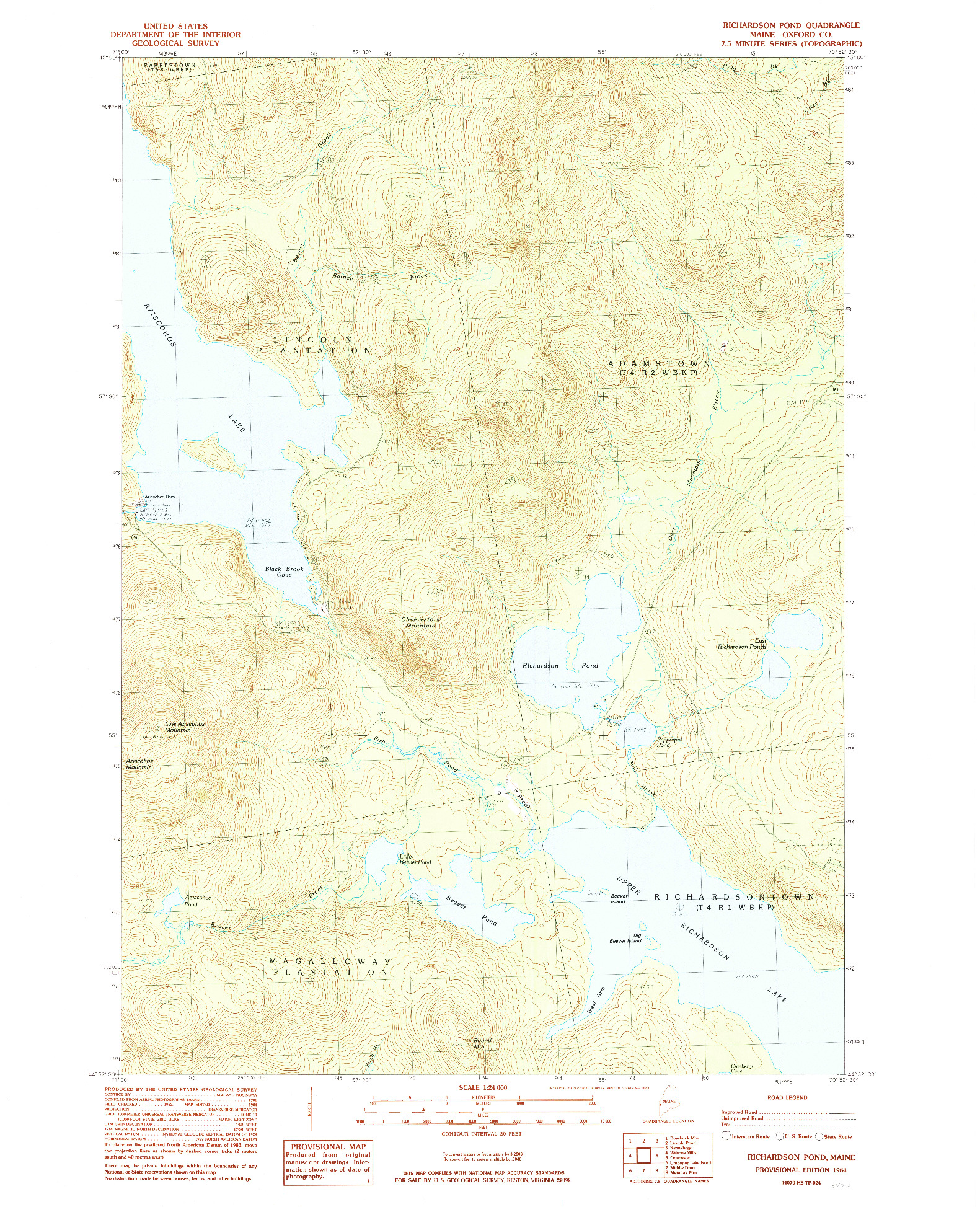 USGS 1:24000-SCALE QUADRANGLE FOR RICHARDSON POND, ME 1984