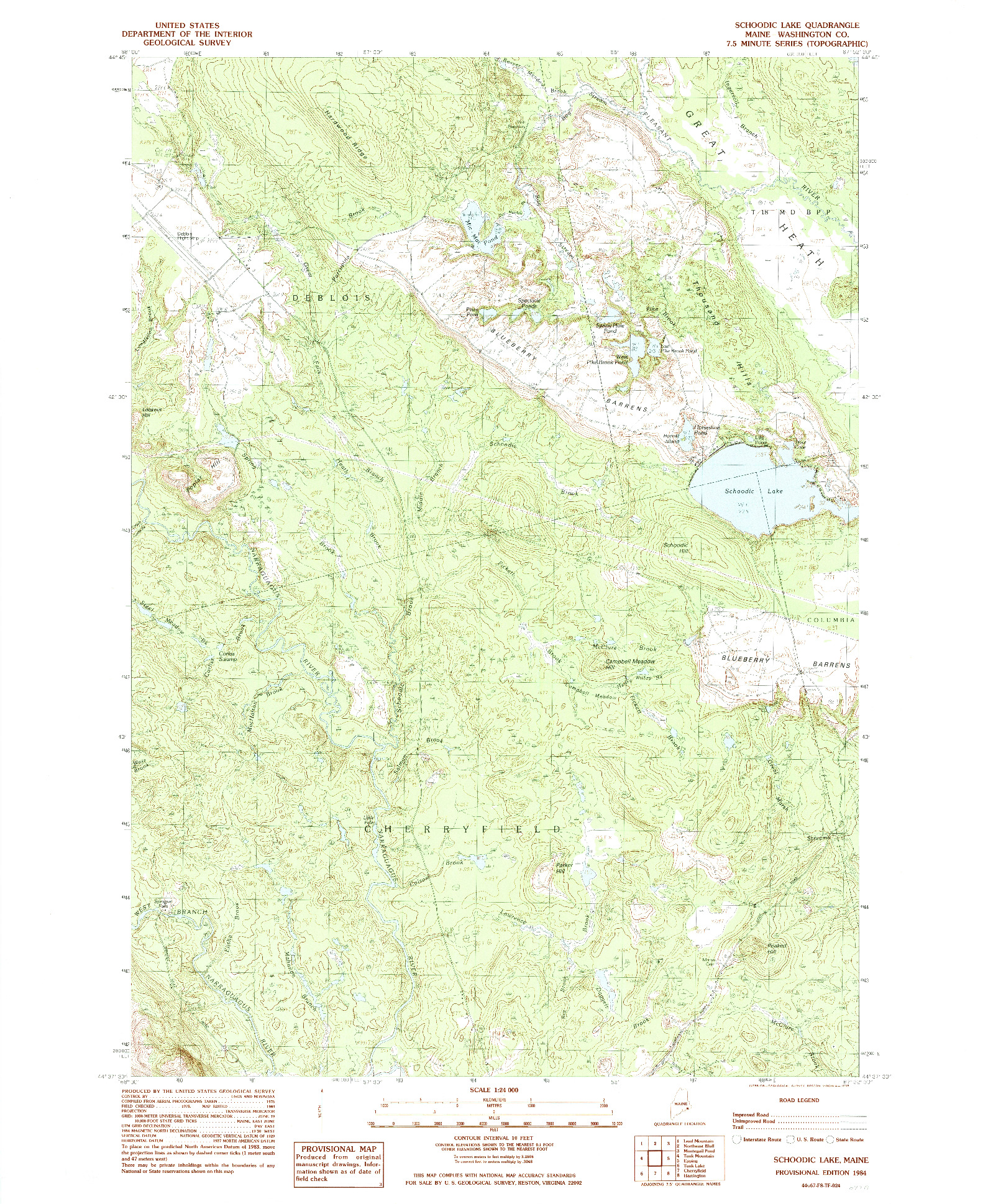 USGS 1:24000-SCALE QUADRANGLE FOR SCHOODIC LAKE, ME 1984