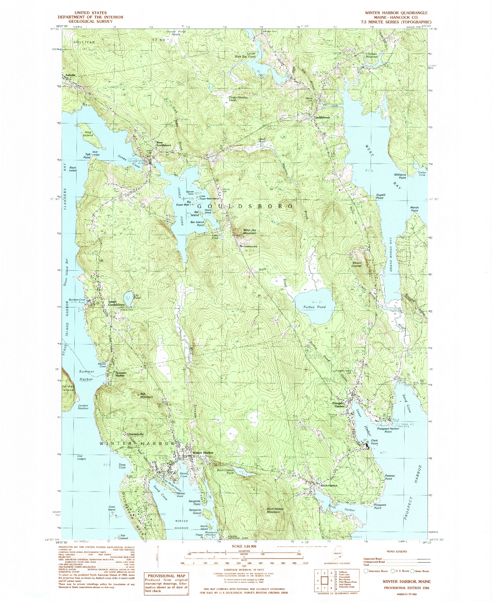 USGS 1:24000-SCALE QUADRANGLE FOR WINTER HARBOR, ME 1984