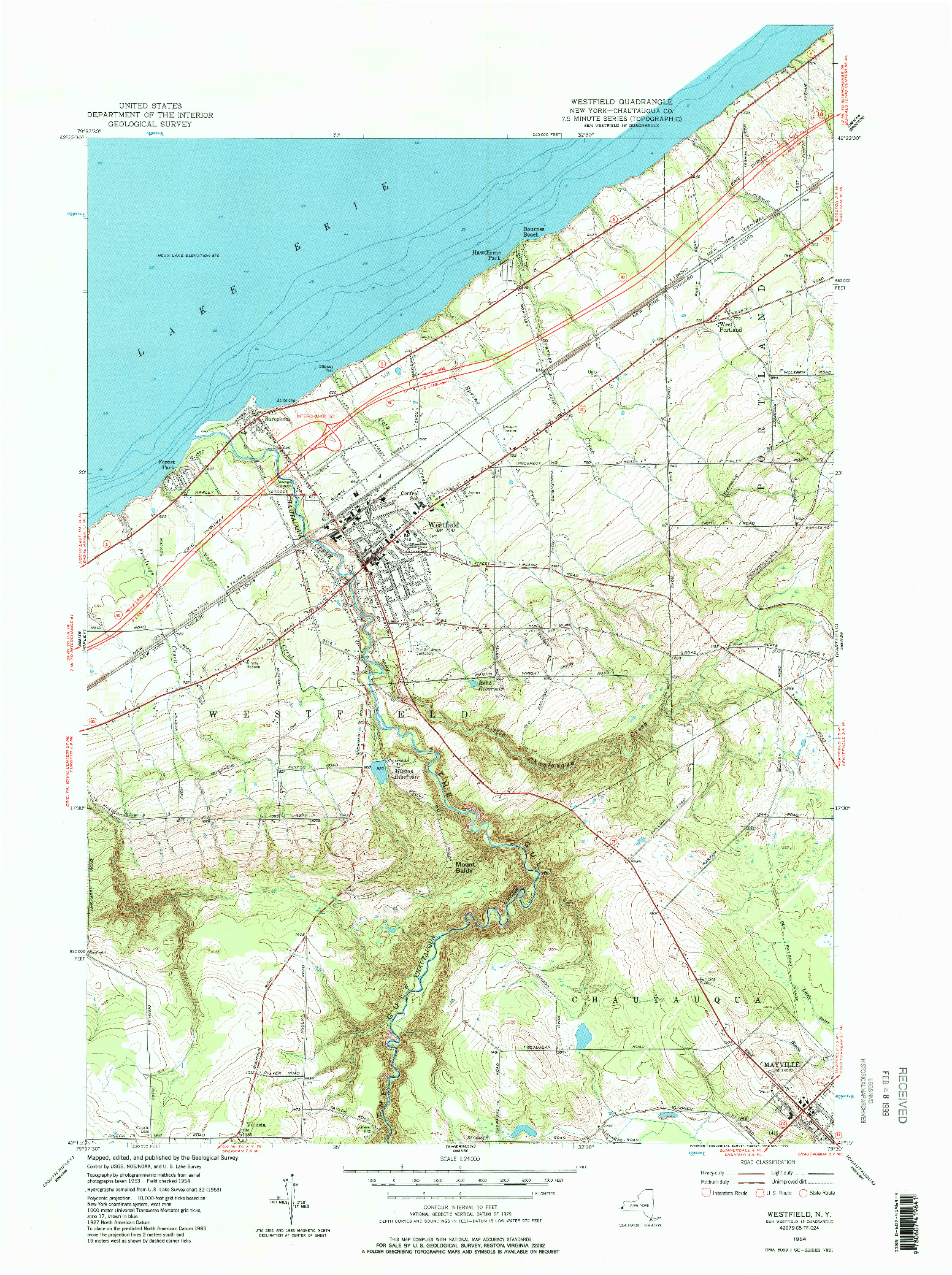 USGS 1:24000-SCALE QUADRANGLE FOR WESTFIELD, NY 1954