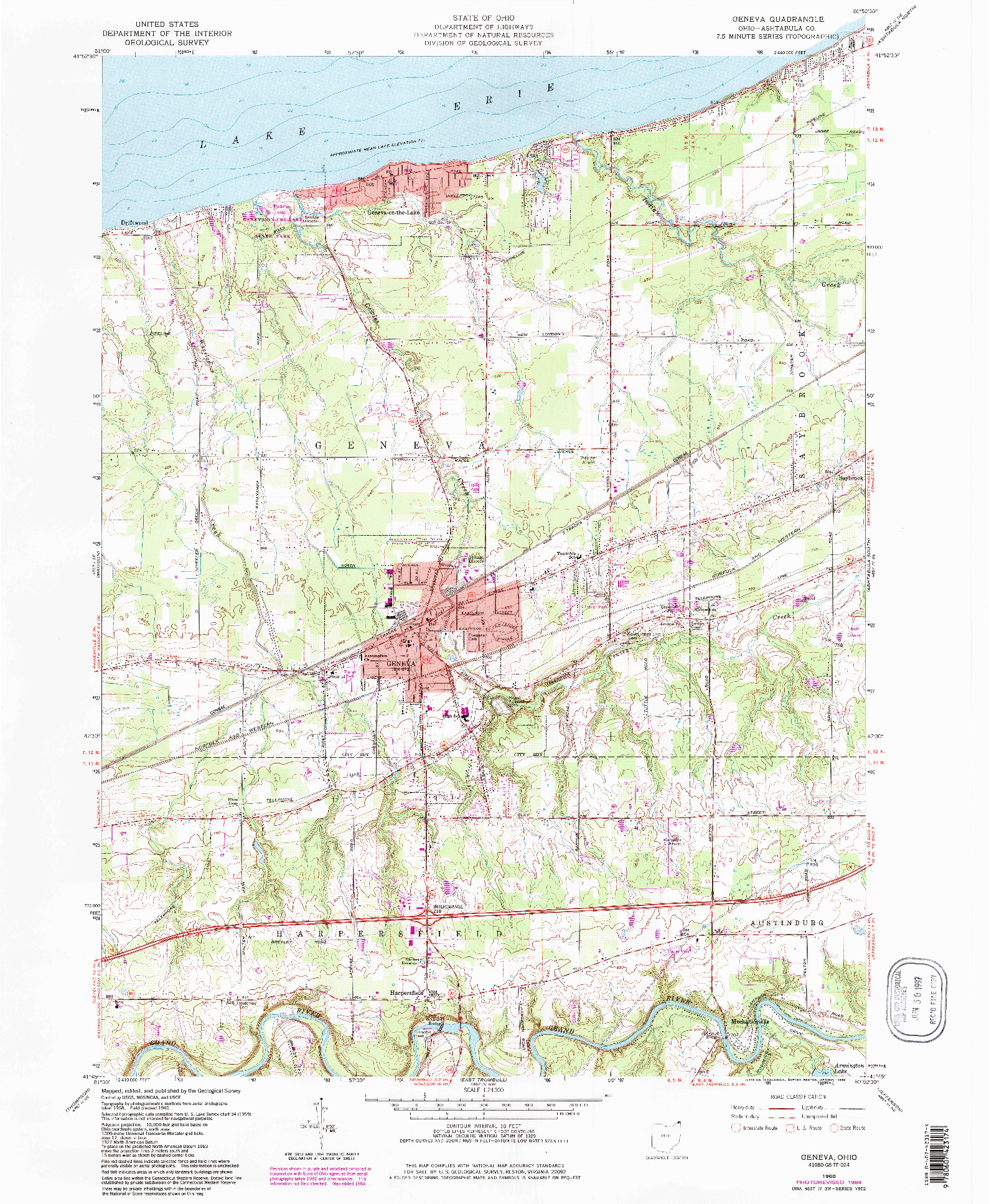 USGS 1:24000-SCALE QUADRANGLE FOR GENEVA, OH 1960