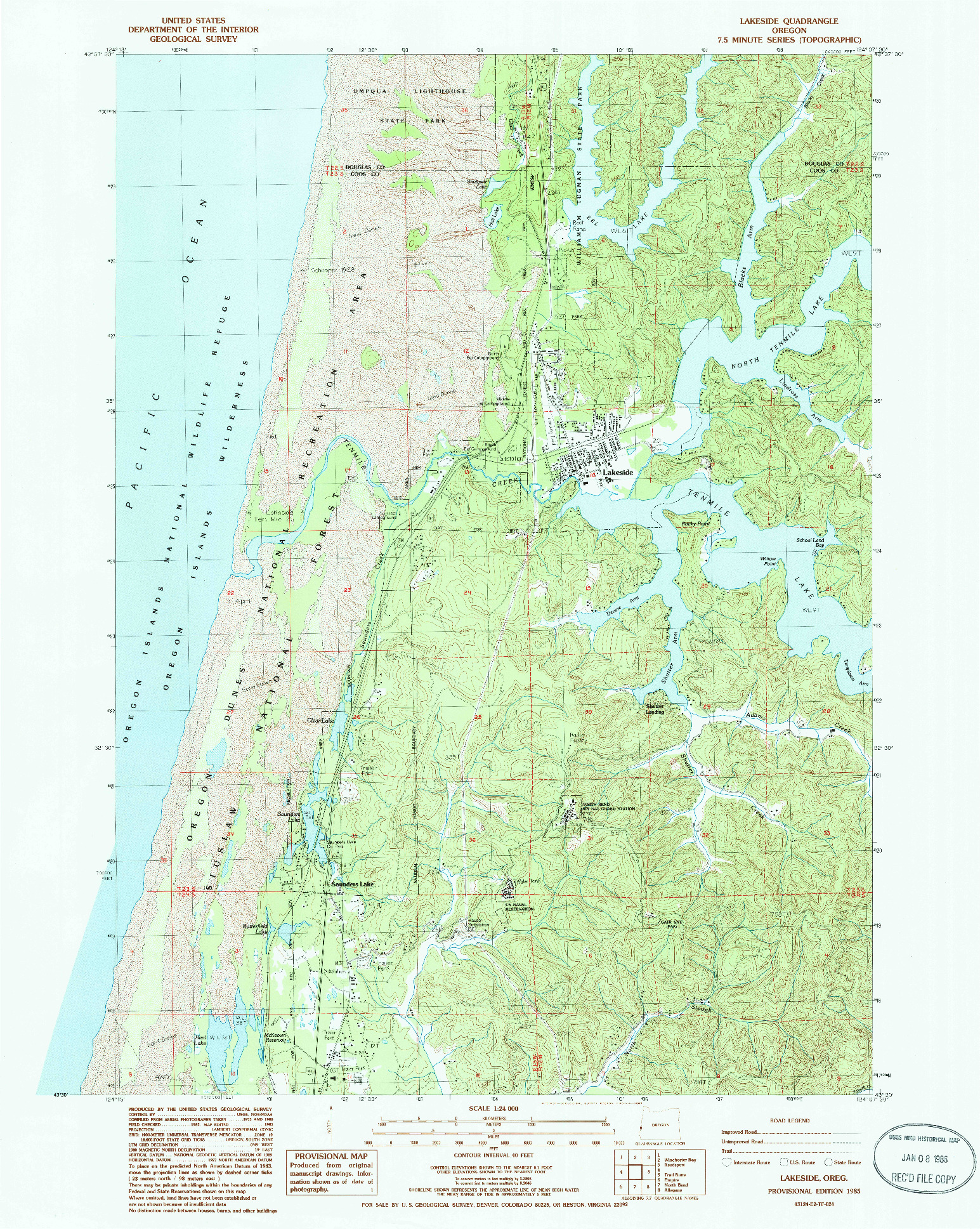 USGS 1:24000-SCALE QUADRANGLE FOR LAKESIDE, OR 1985