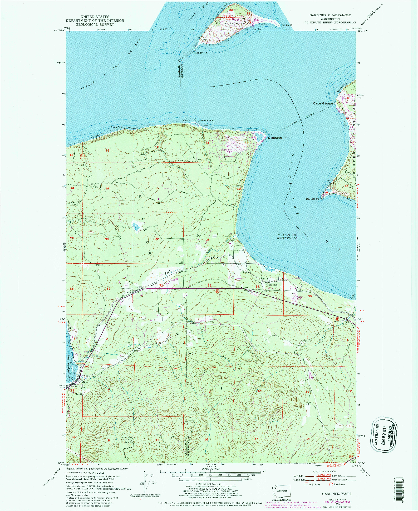 USGS 1:24000-SCALE QUADRANGLE FOR GARDINER, WA 1953