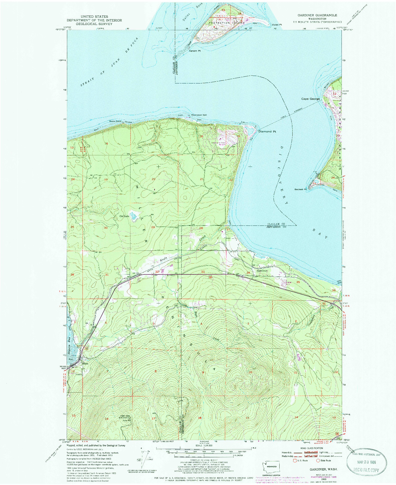 USGS 1:24000-SCALE QUADRANGLE FOR GARDINER, WA 1953