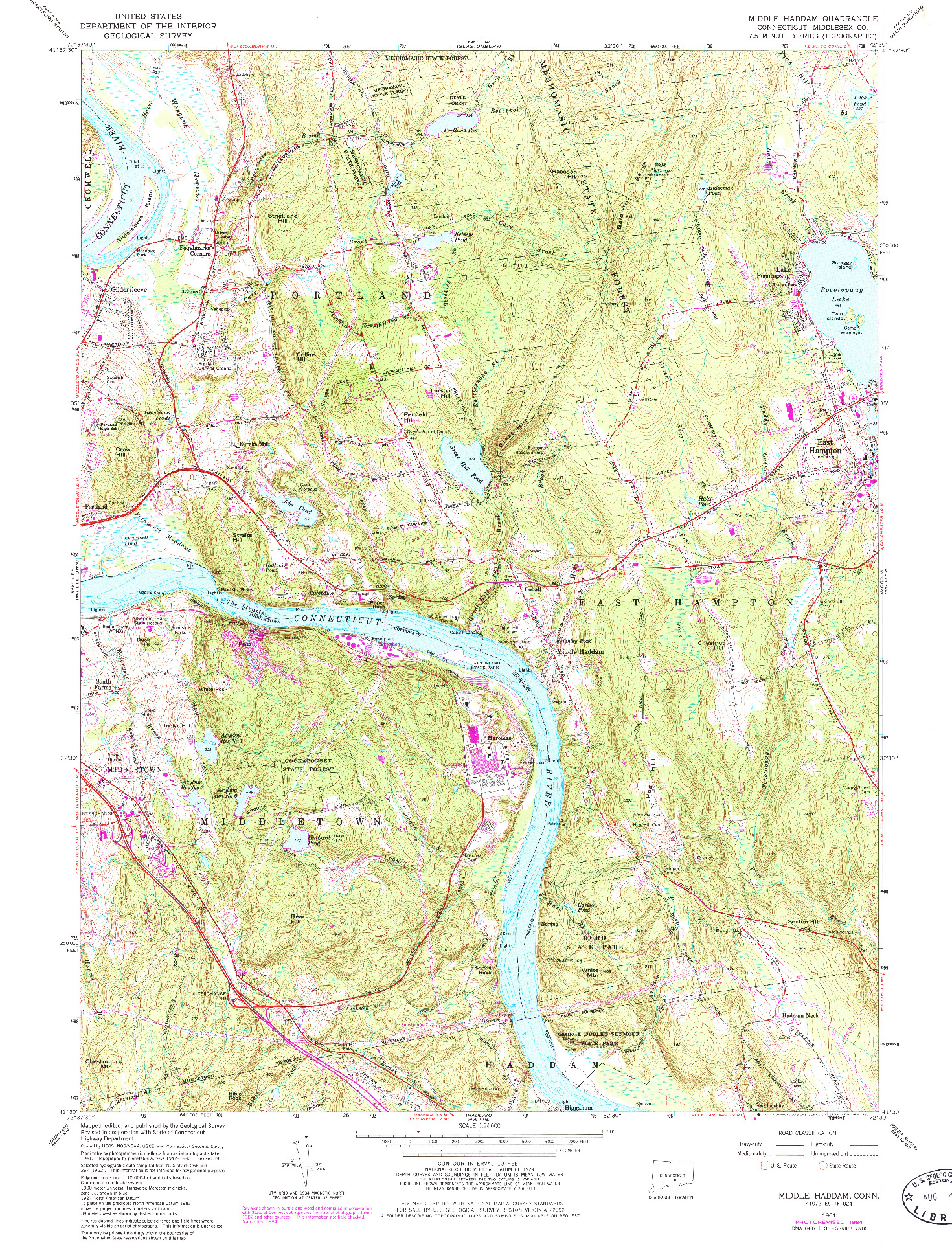 USGS 1:24000-SCALE QUADRANGLE FOR MIDDLE HADDAM, CT 1961