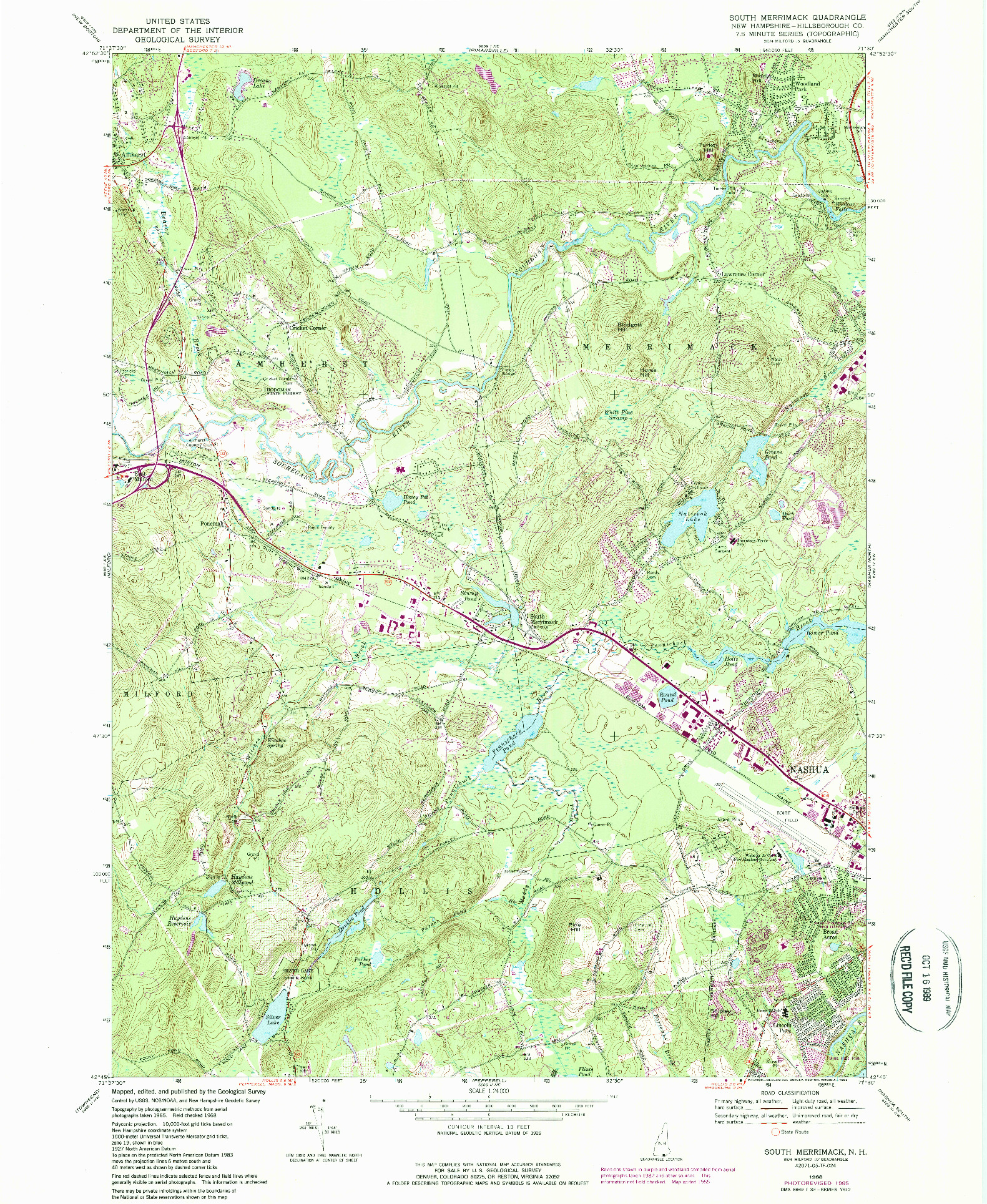 USGS 1:24000-SCALE QUADRANGLE FOR SOUTH MERRIMACK, NH 1968