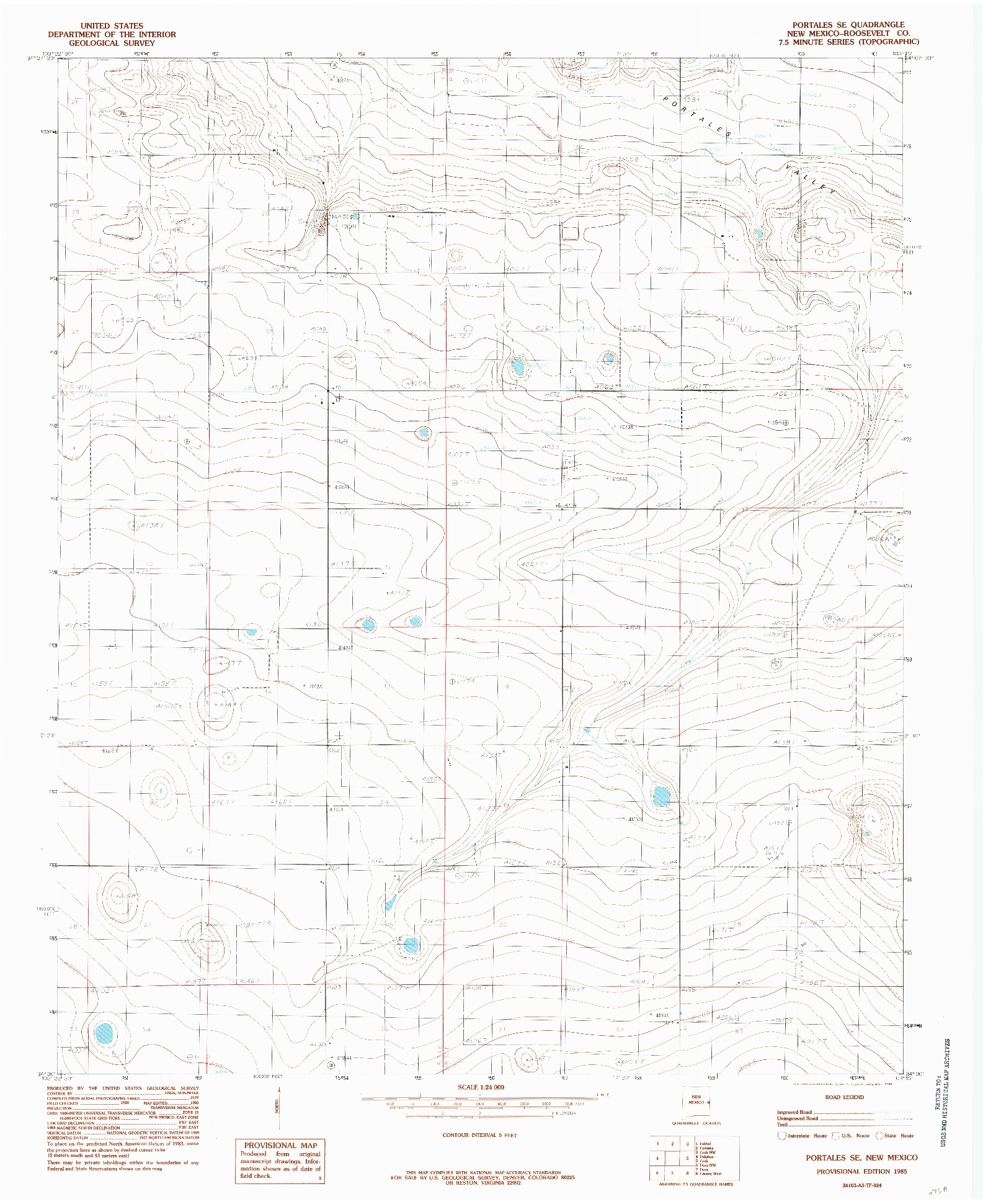 USGS 1:24000-SCALE QUADRANGLE FOR PORTALES SE, NM 1985