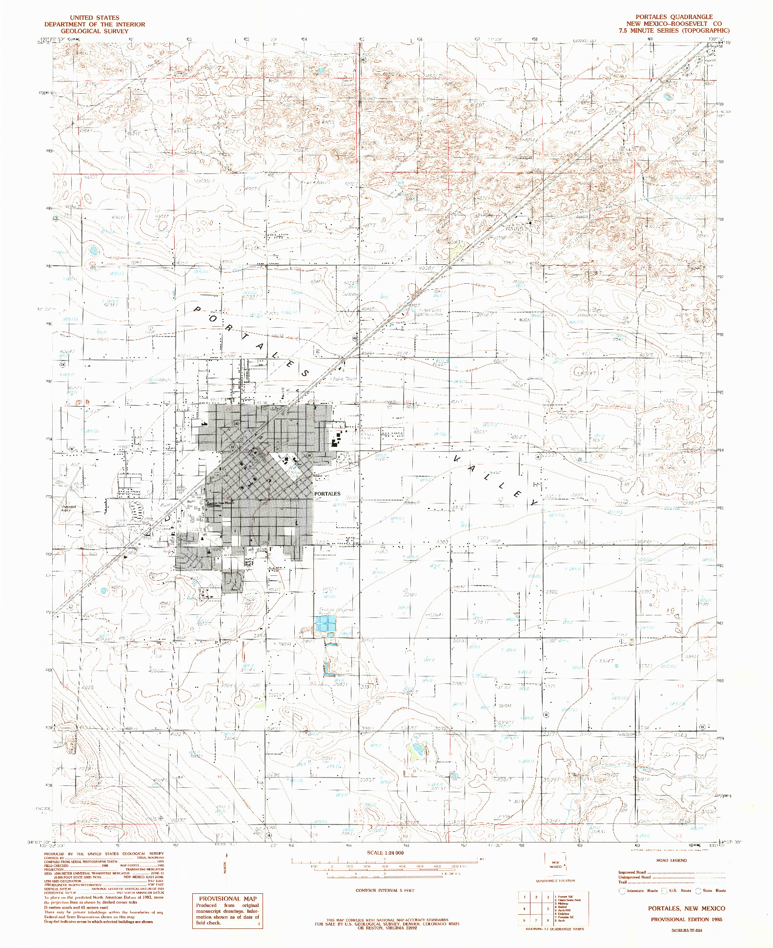 USGS 1:24000-SCALE QUADRANGLE FOR PORTALES, NM 1985