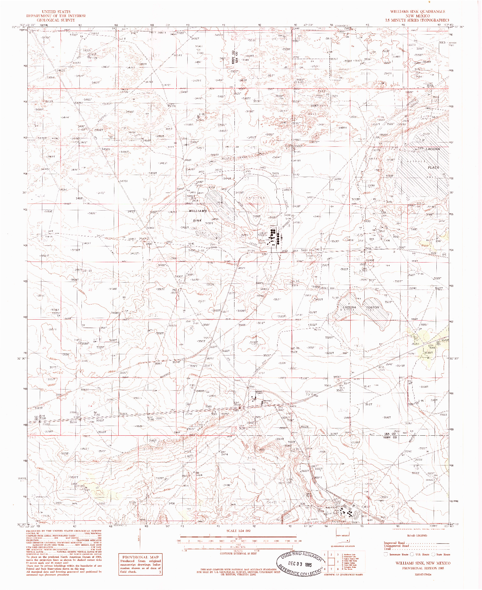 USGS 1:24000-SCALE QUADRANGLE FOR WILLIAMS SINK, NM 1985