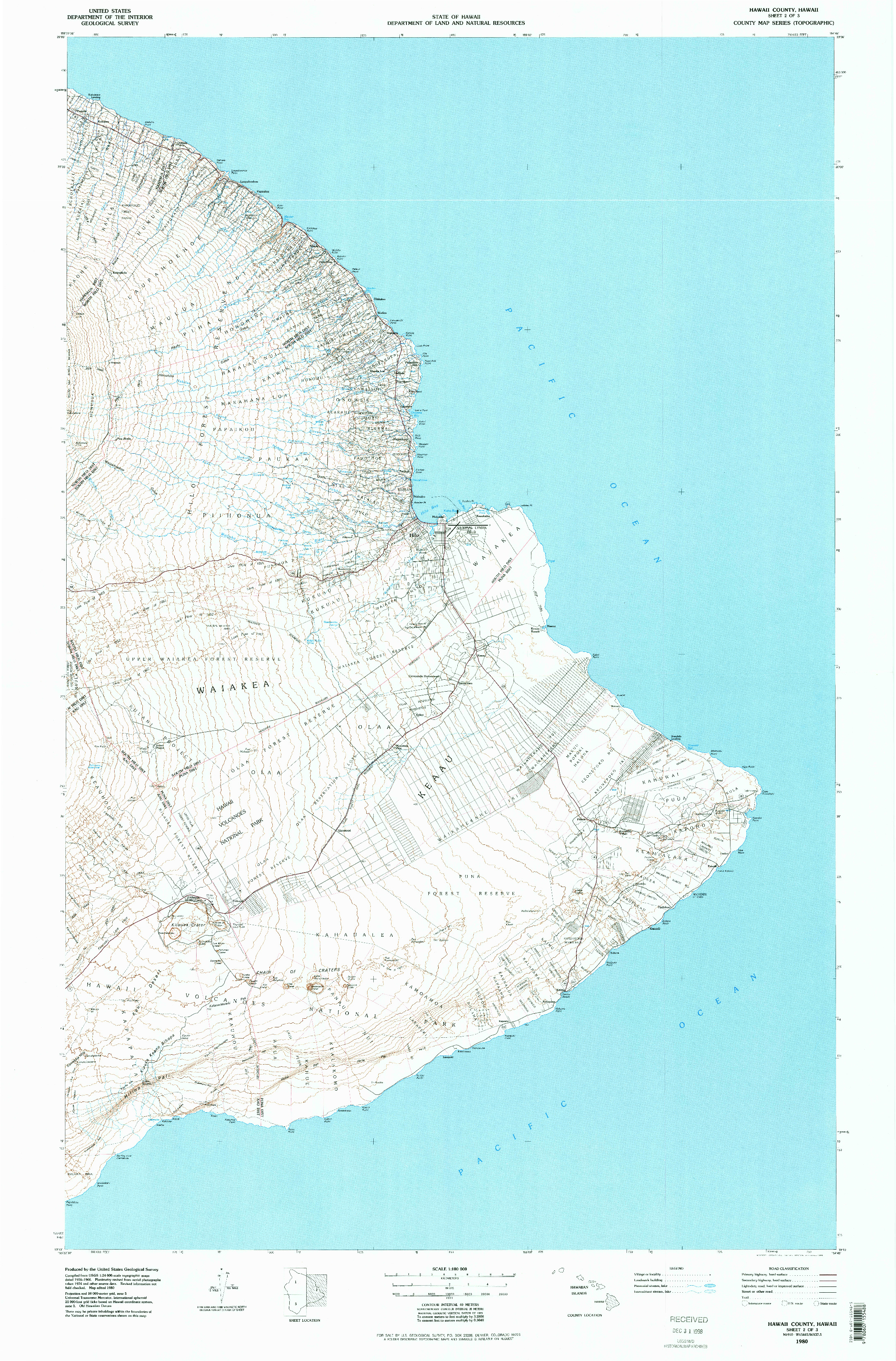 USGS 1:100000-SCALE QUADRANGLE FOR HAWAII COUNTY SHEET 2, HI 1980