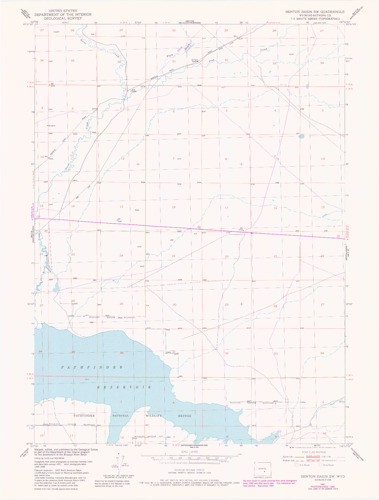 USGS 1:24000-SCALE QUADRANGLE FOR BENTON BASIN SW, WY 1951