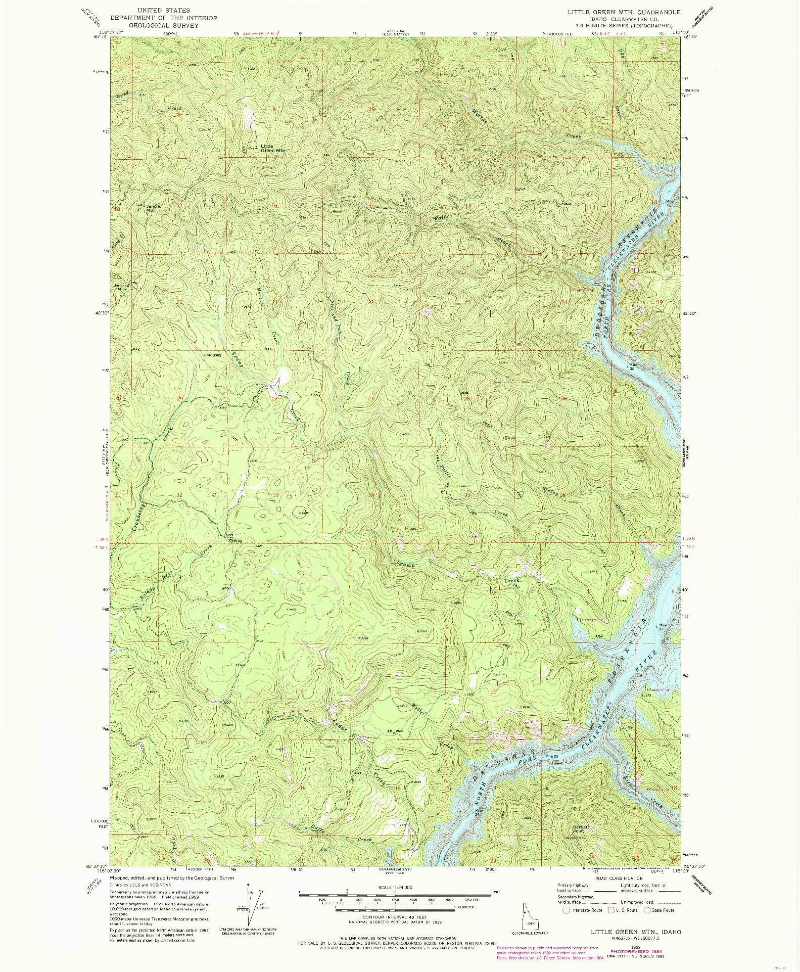 USGS 1:24000-SCALE QUADRANGLE FOR LITTLE GREEN MTN., ID 1969
