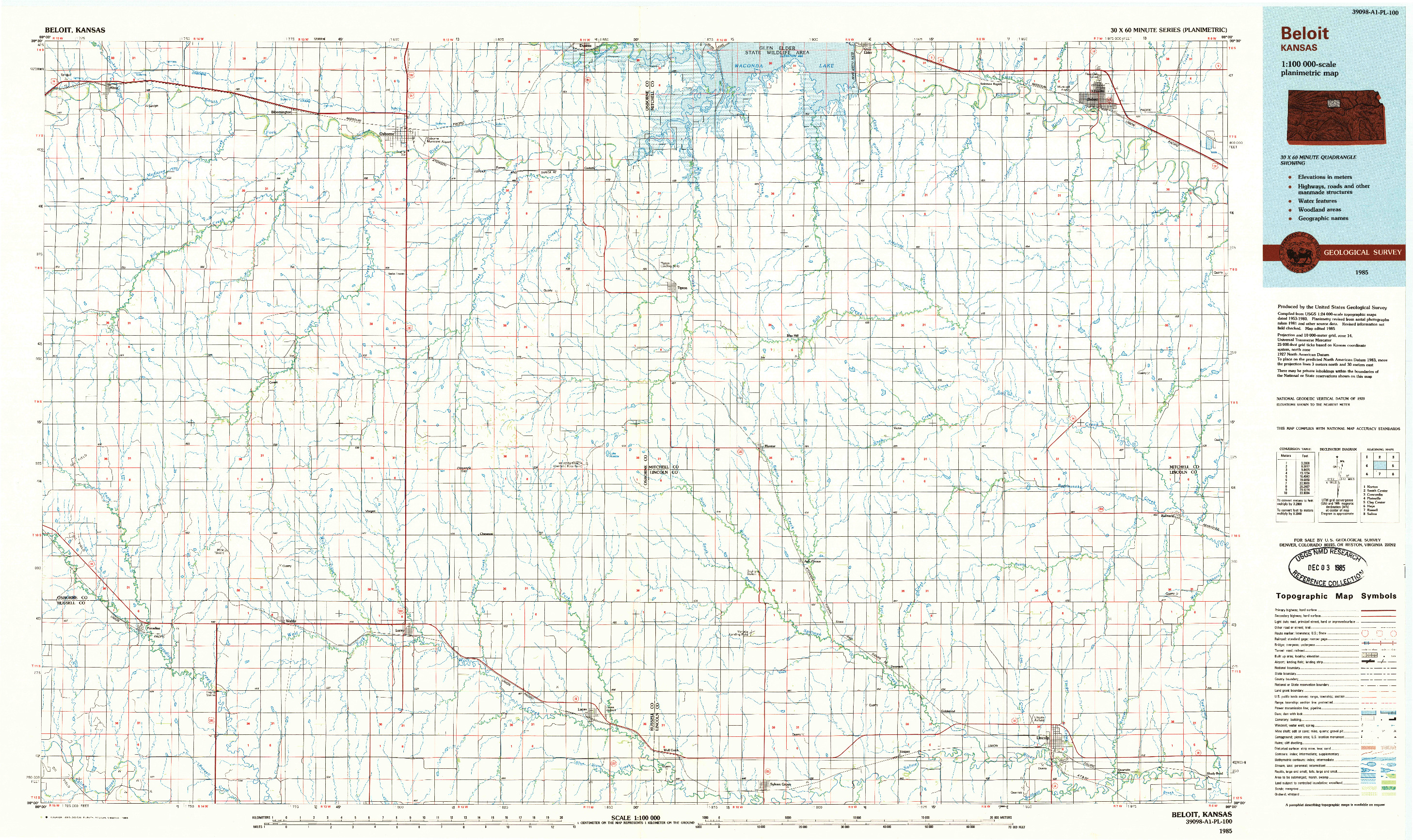 USGS 1:100000-SCALE QUADRANGLE FOR BELOIT, KS 1985