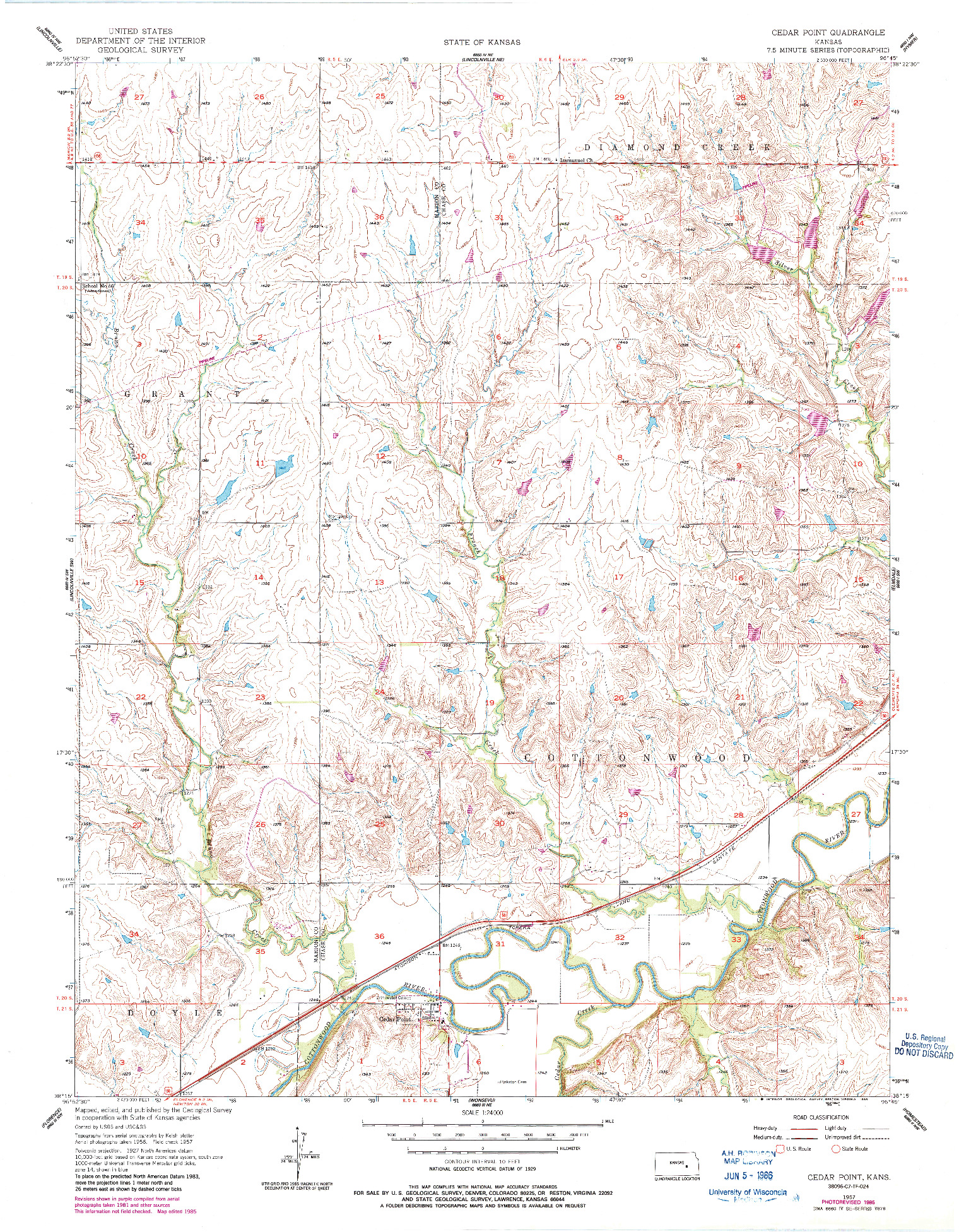 USGS 1:24000-SCALE QUADRANGLE FOR CEDAR POINT, KS 1957