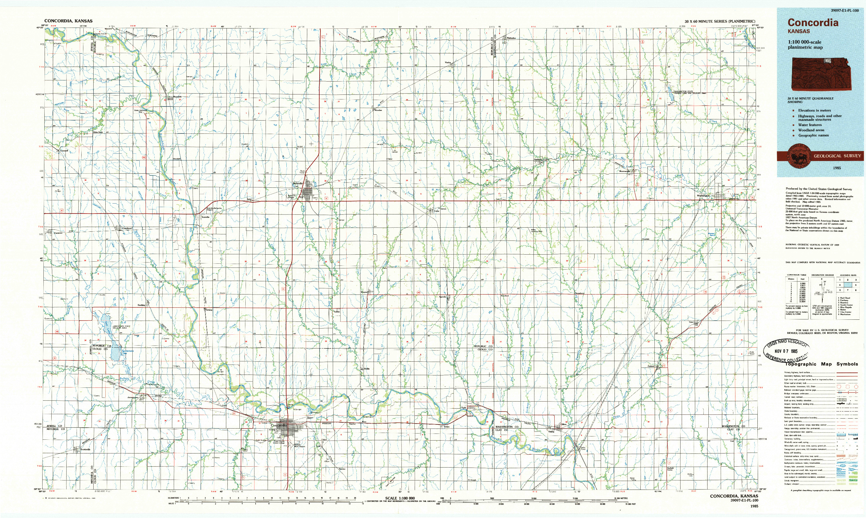 USGS 1:100000-SCALE QUADRANGLE FOR CONCORDIA, KS 1985