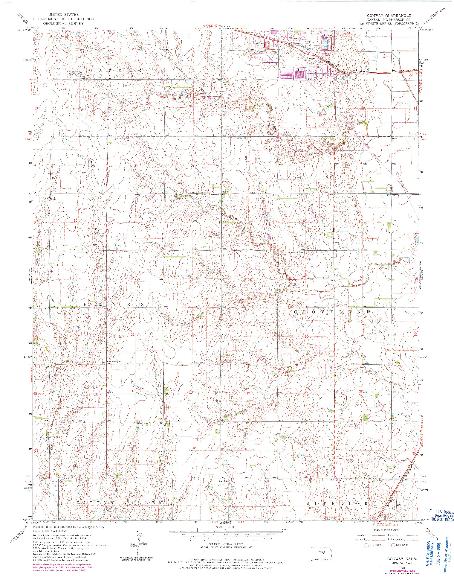 USGS 1:24000-SCALE QUADRANGLE FOR CONWAY, KS 1964