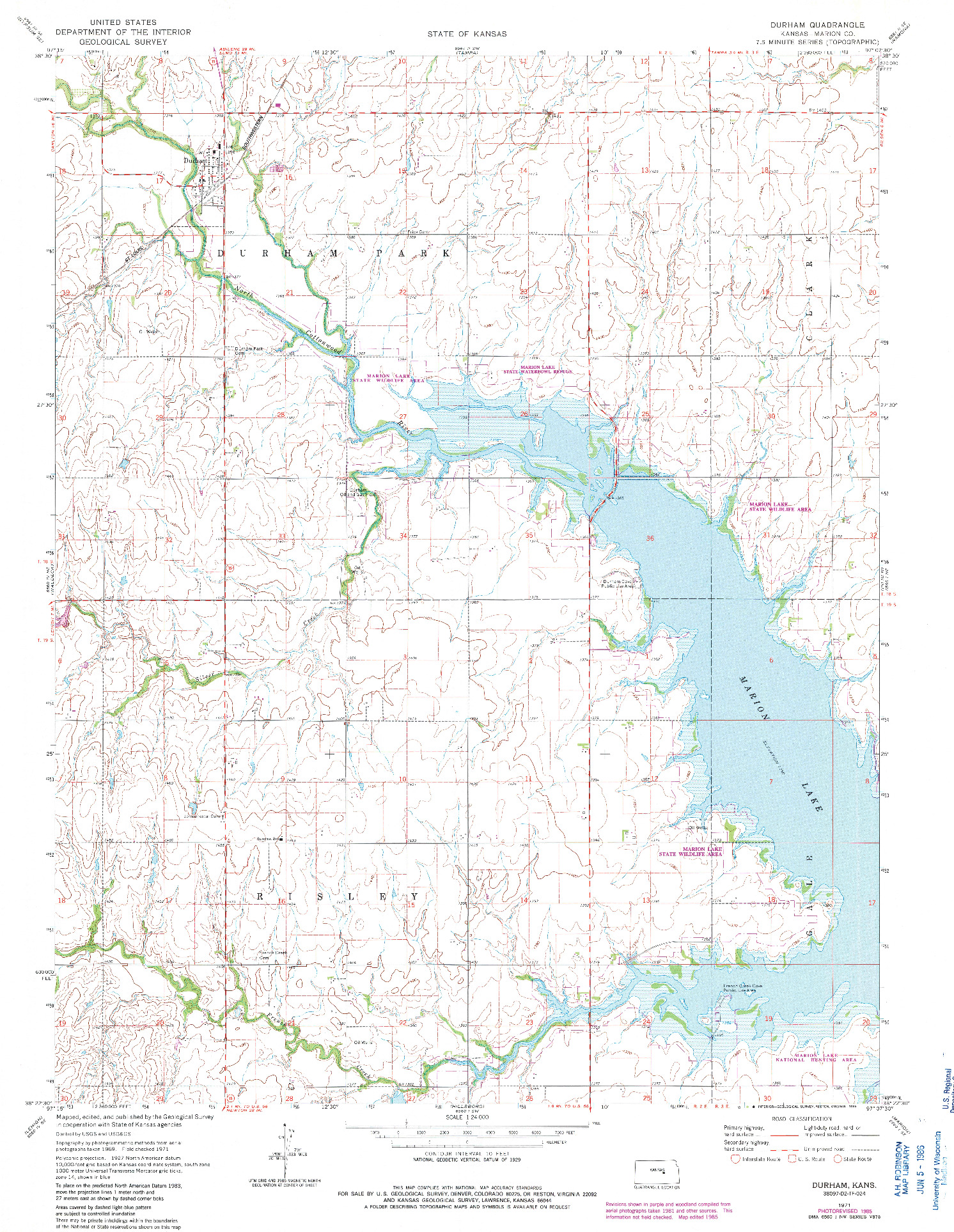 USGS 1:24000-SCALE QUADRANGLE FOR DURHAM, KS 1971