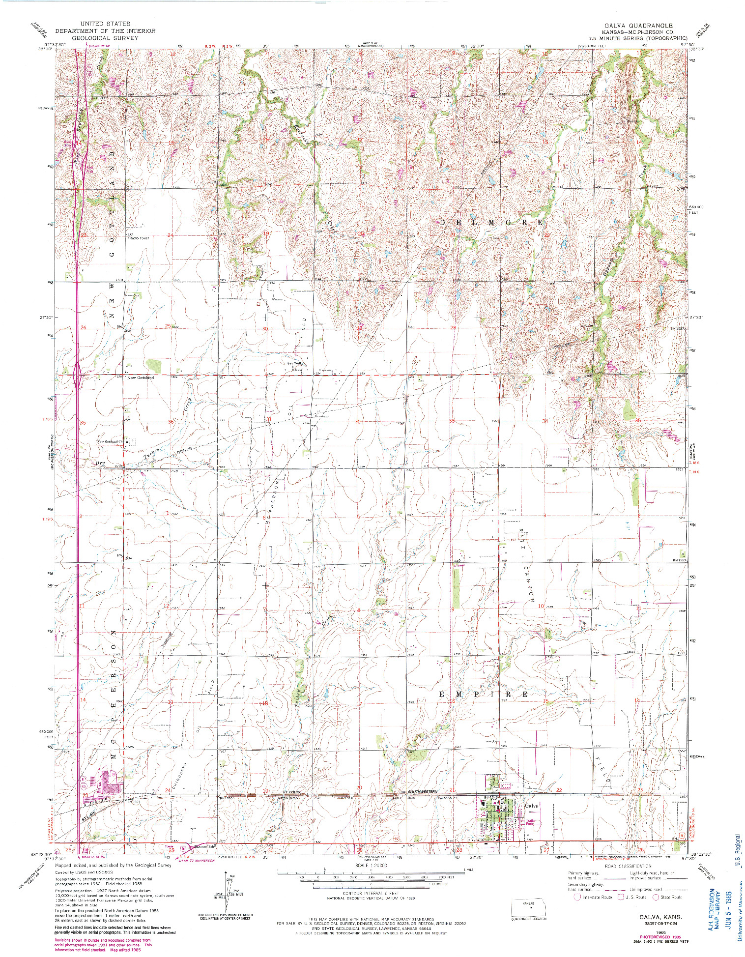 USGS 1:24000-SCALE QUADRANGLE FOR GALVA, KS 1965