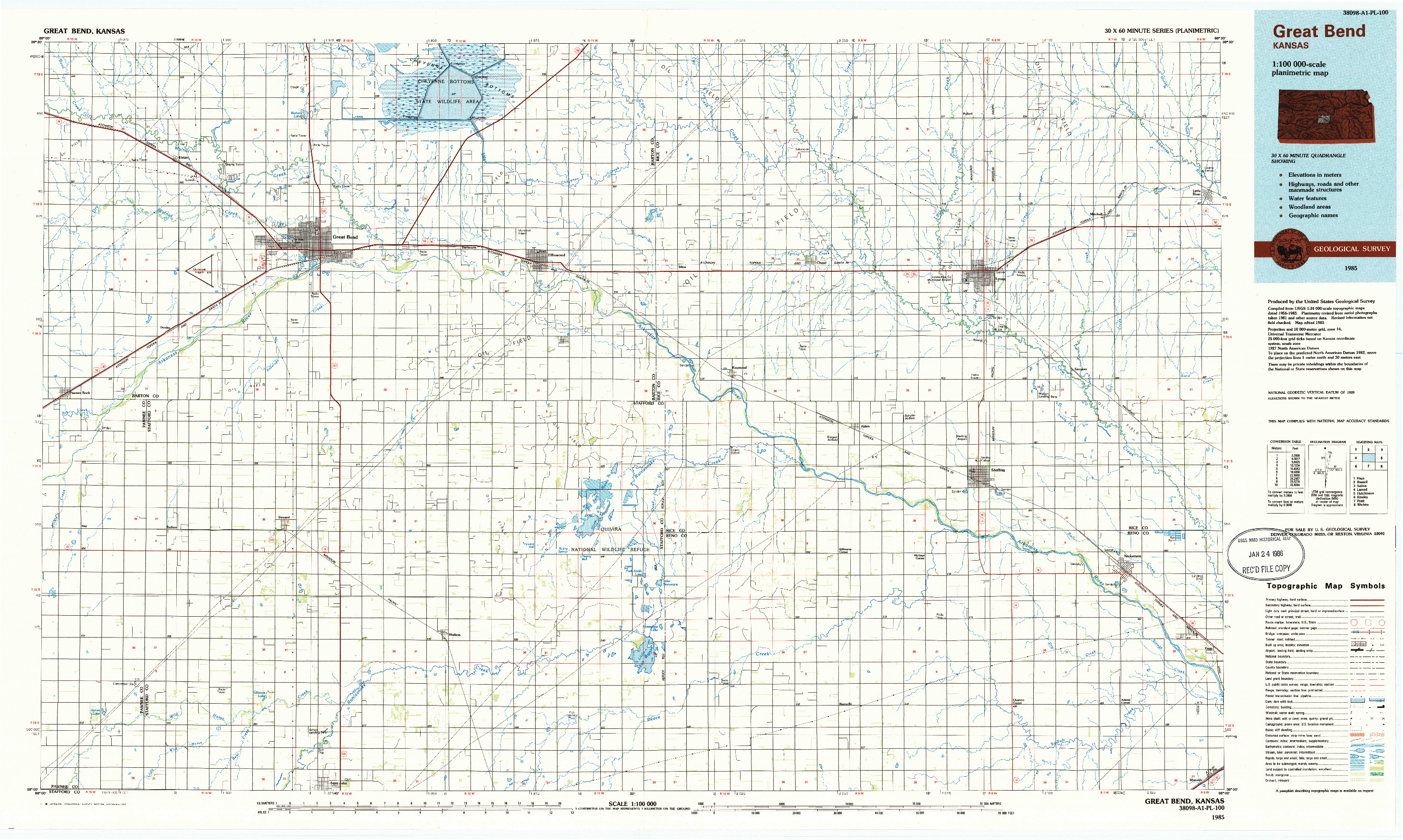 USGS 1:100000-SCALE QUADRANGLE FOR GREAT BEND, KS 1985