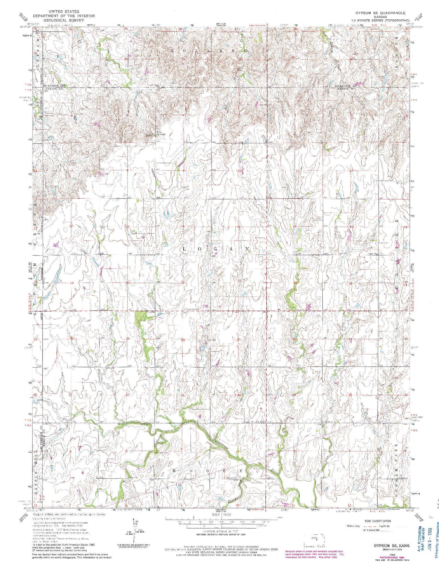 USGS 1:24000-SCALE QUADRANGLE FOR GYPSUM SE, KS 1964