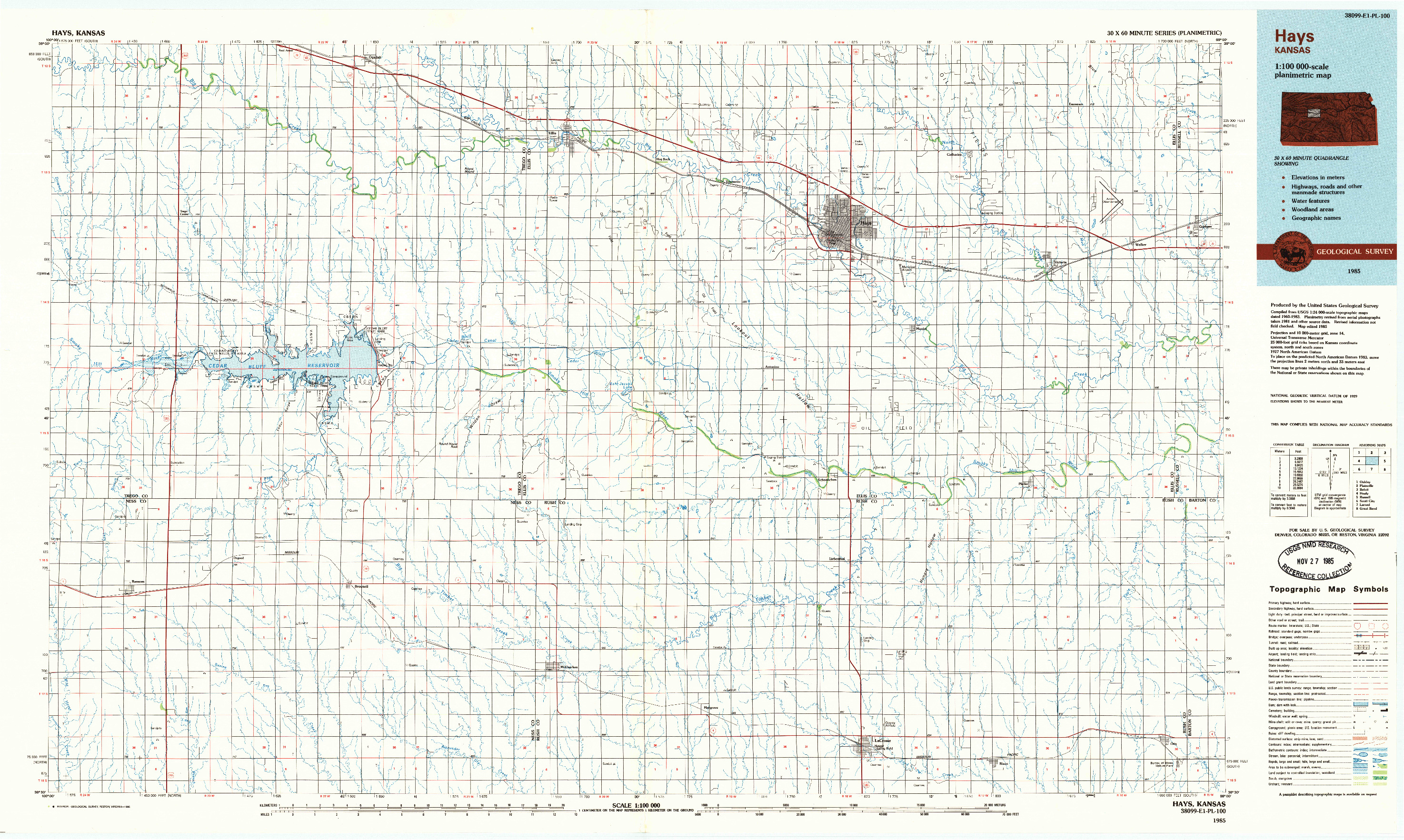 USGS 1:100000-SCALE QUADRANGLE FOR HAYS, KS 1985