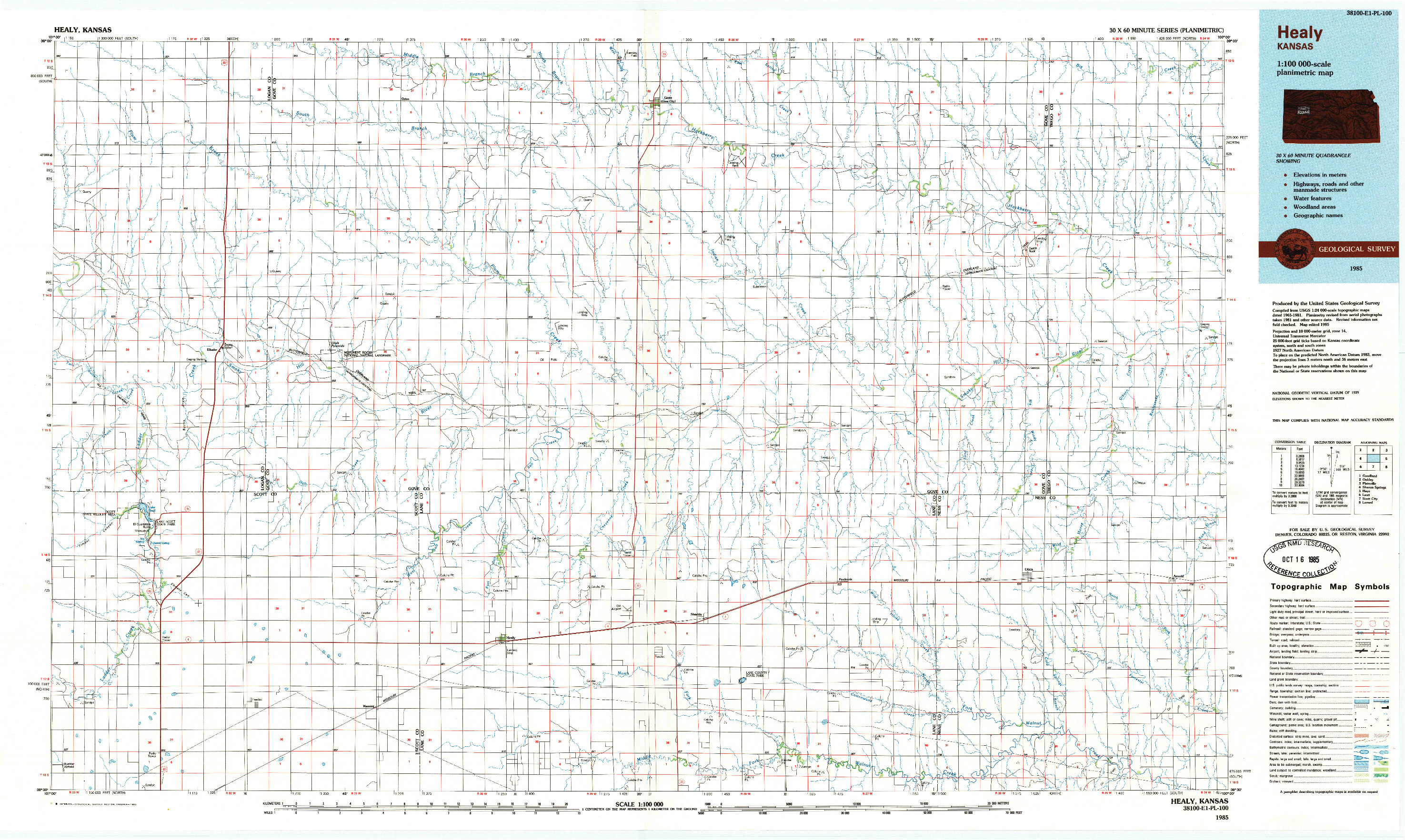 USGS 1:100000-SCALE QUADRANGLE FOR HEALY, KS 1985