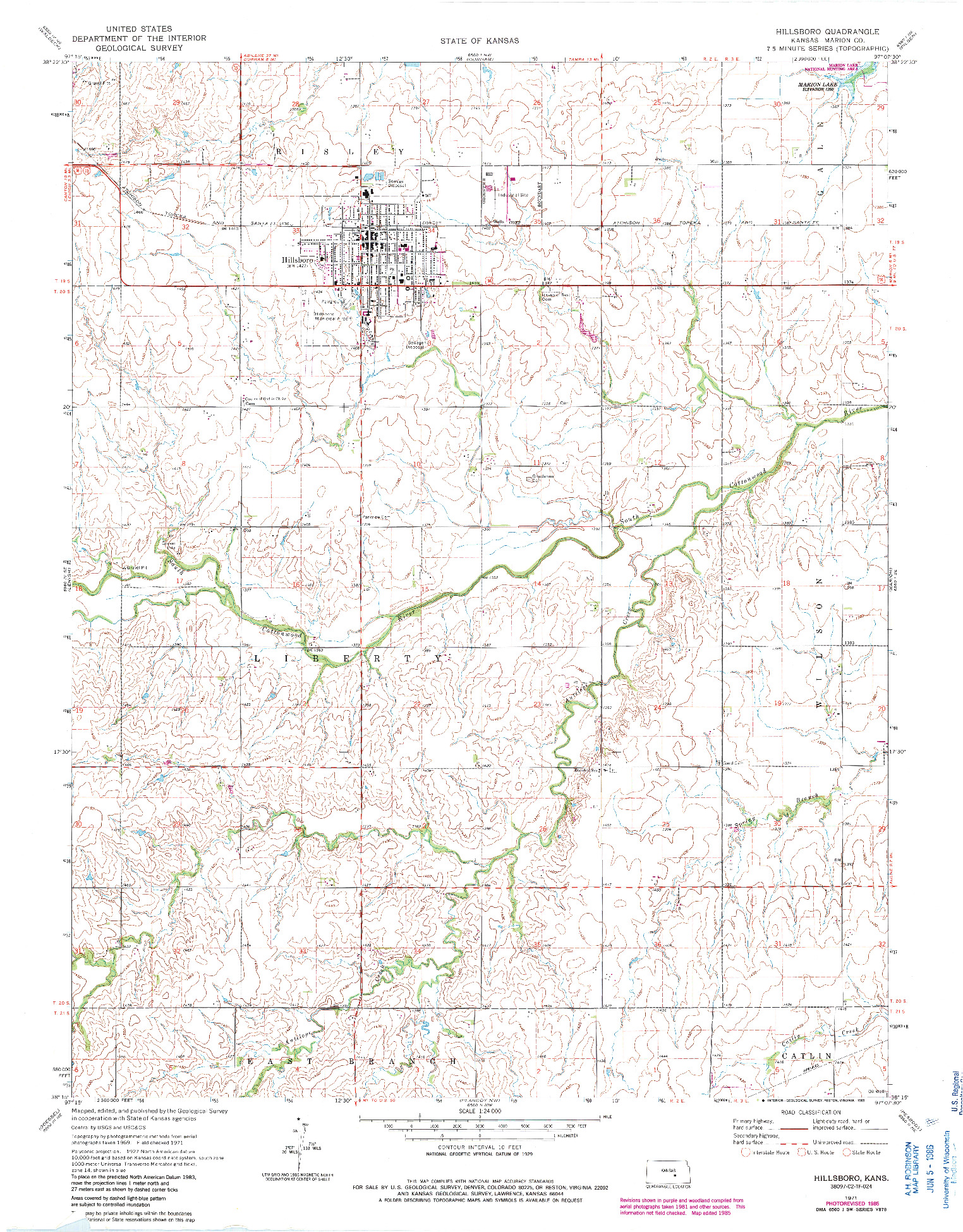 USGS 1:24000-SCALE QUADRANGLE FOR HILLSBORO, KS 1971