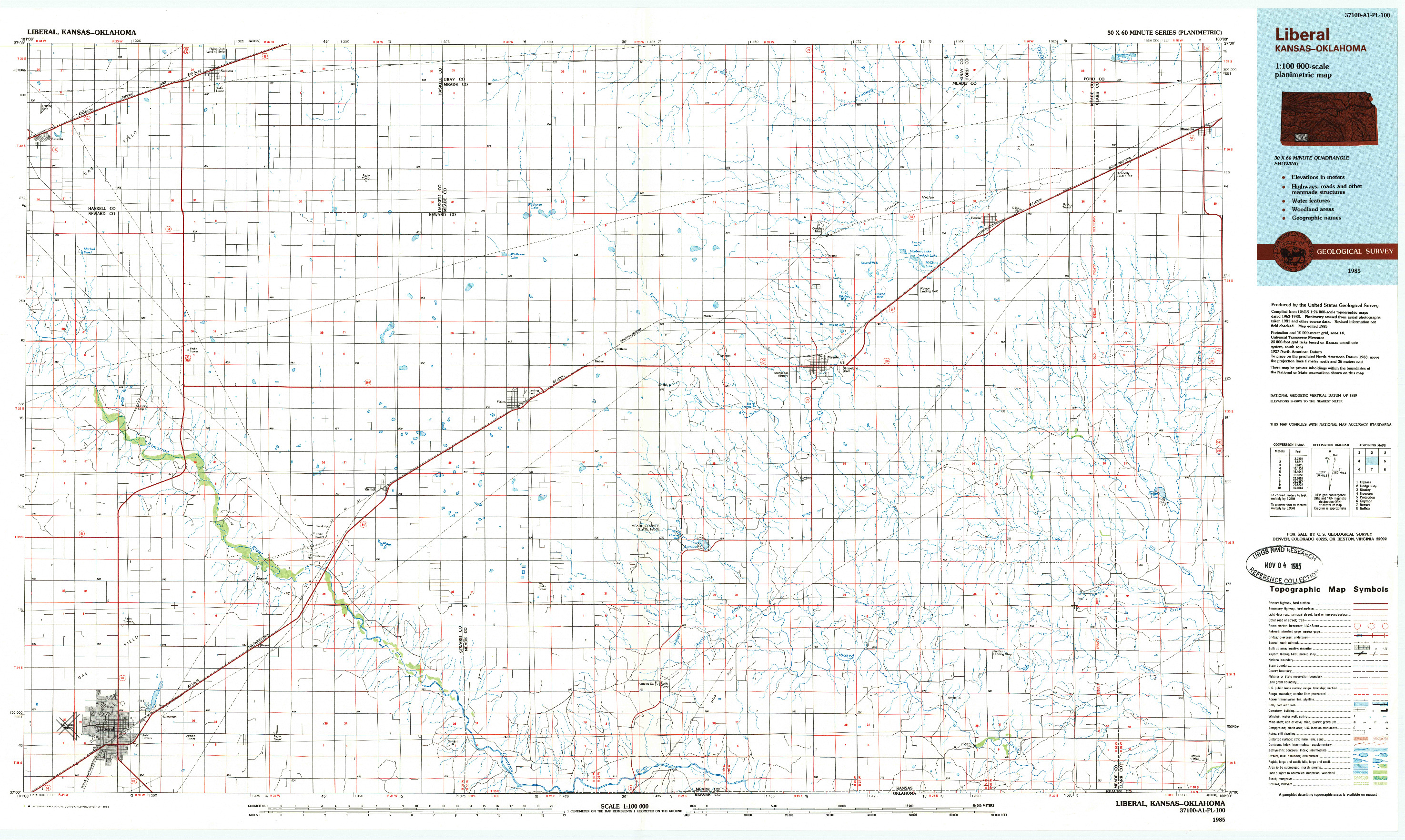 USGS 1:100000-SCALE QUADRANGLE FOR LIBERAL, KS 1985