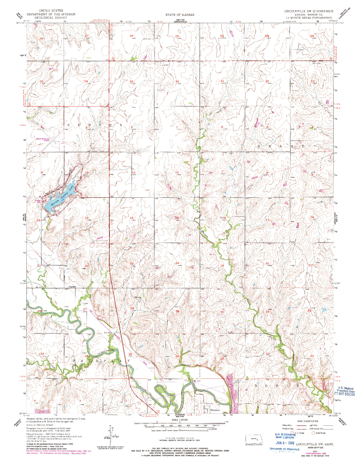 USGS 1:24000-SCALE QUADRANGLE FOR LINCOLNVILLE SW, KS 1957