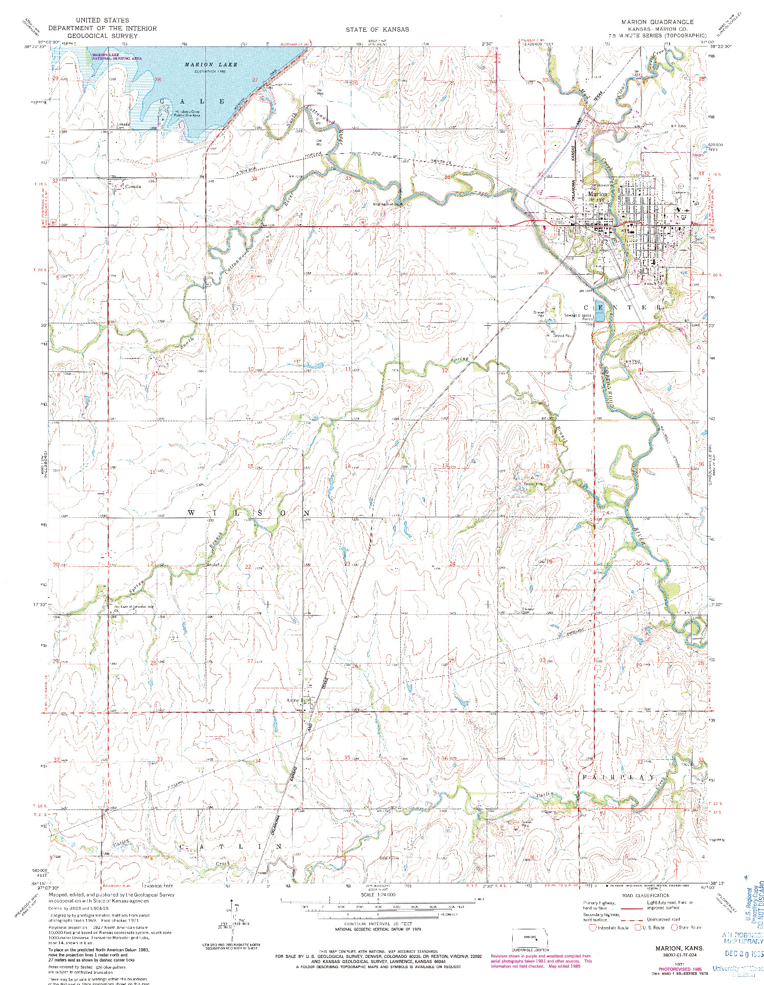 USGS 1:24000-SCALE QUADRANGLE FOR MARION, KS 1971
