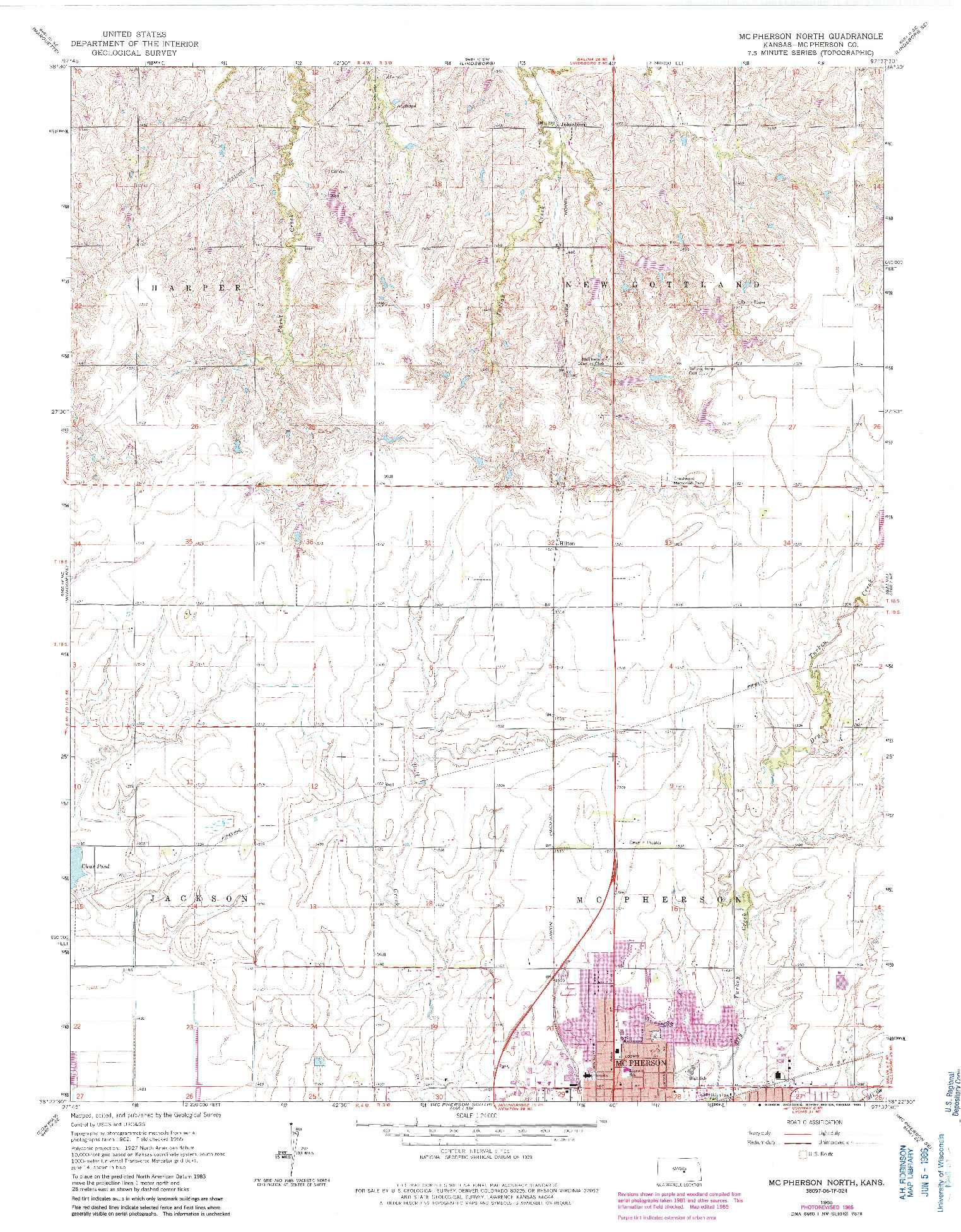 USGS 1:24000-SCALE QUADRANGLE FOR MC PHERSON NORTH, KS 1965