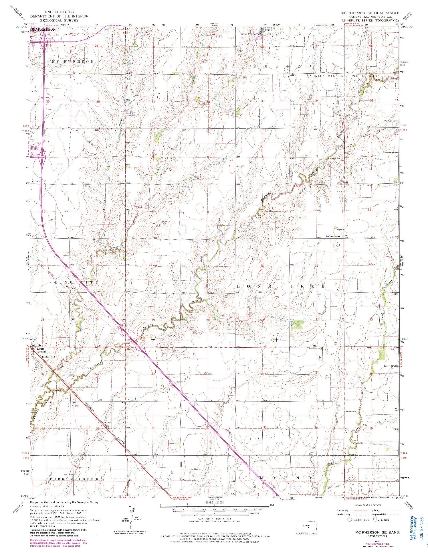 USGS 1:24000-SCALE QUADRANGLE FOR MC PHERSON SE, KS 1965