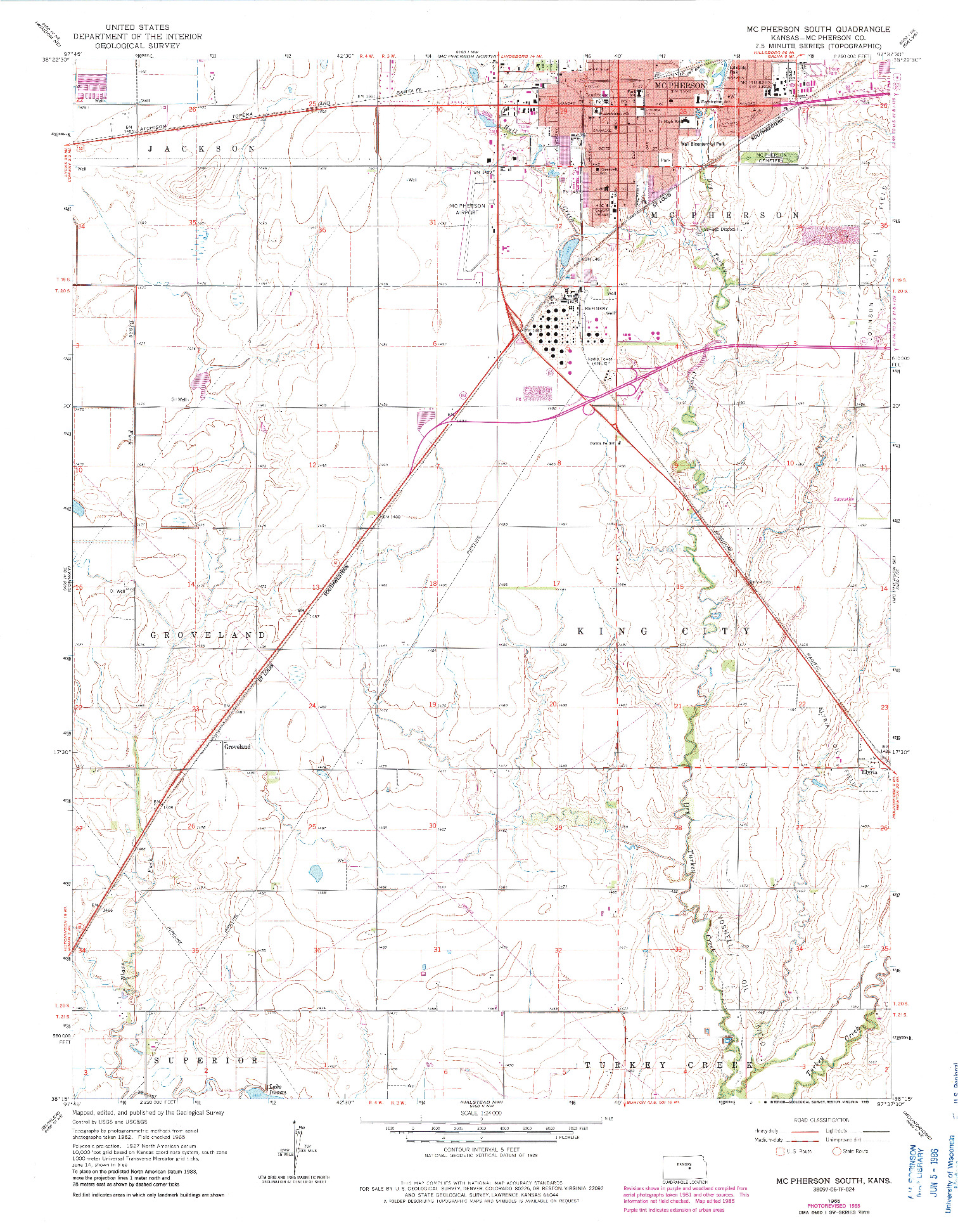 USGS 1:24000-SCALE QUADRANGLE FOR MC PHERSON SOUTH, KS 1965