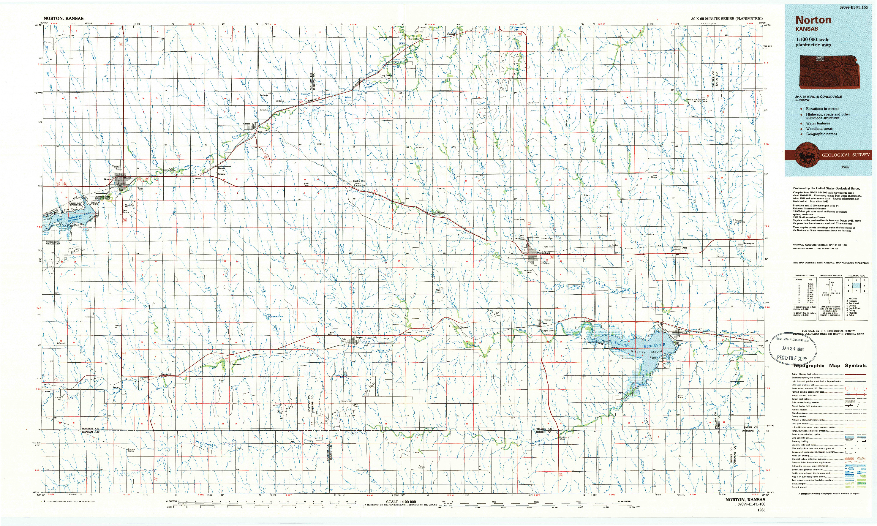 USGS 1:100000-SCALE QUADRANGLE FOR NORTON, KS 1985