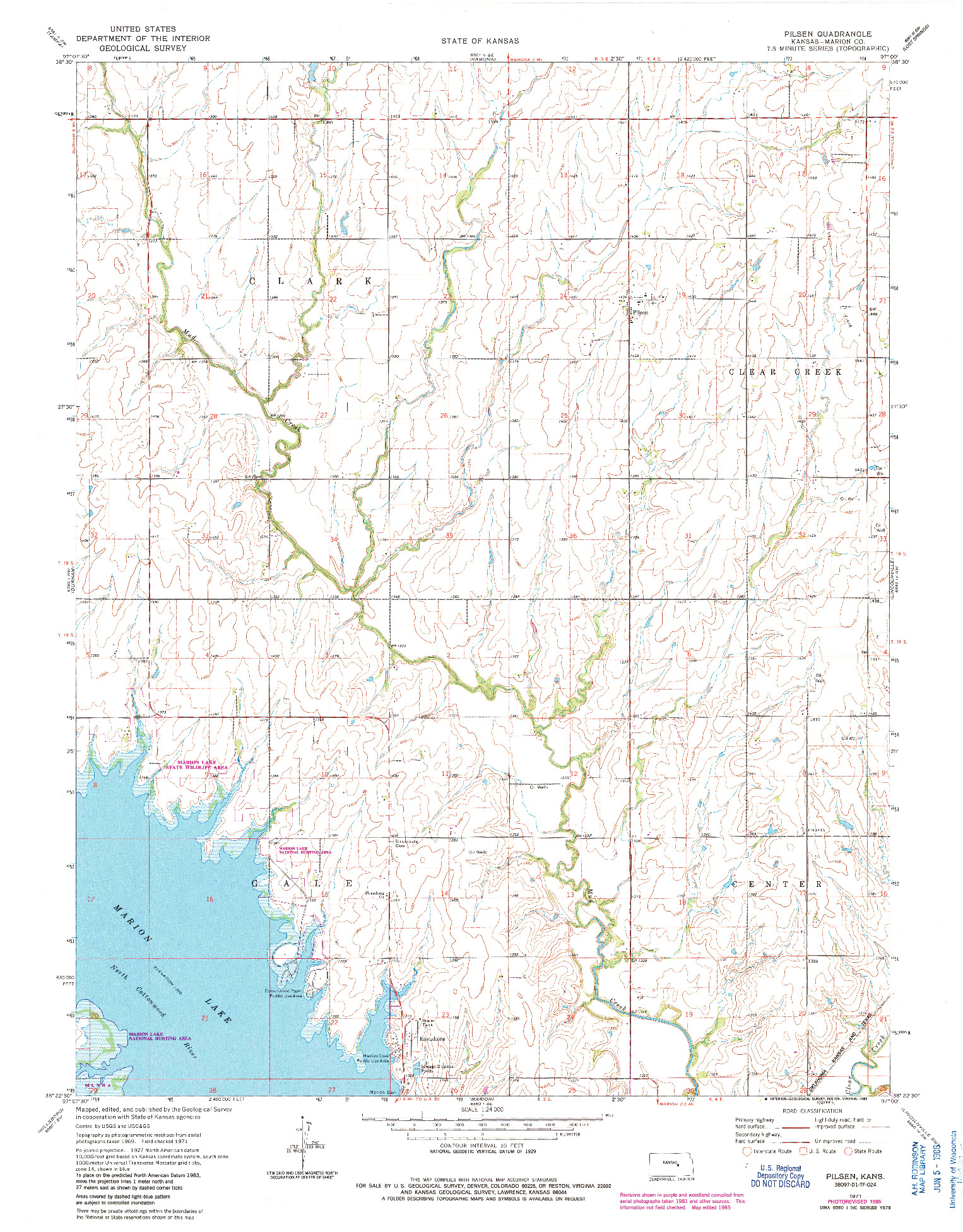 USGS 1:24000-SCALE QUADRANGLE FOR PILSEN, KS 1971